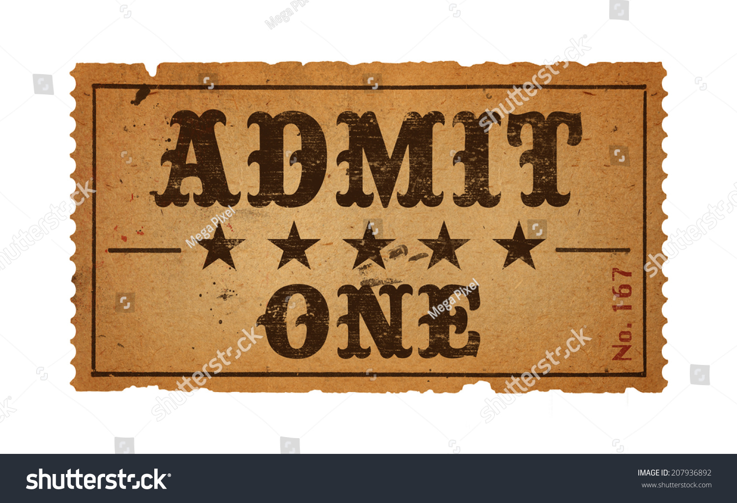 Wild West Admit One Movie Ticket Isolated on White Background. #207936892