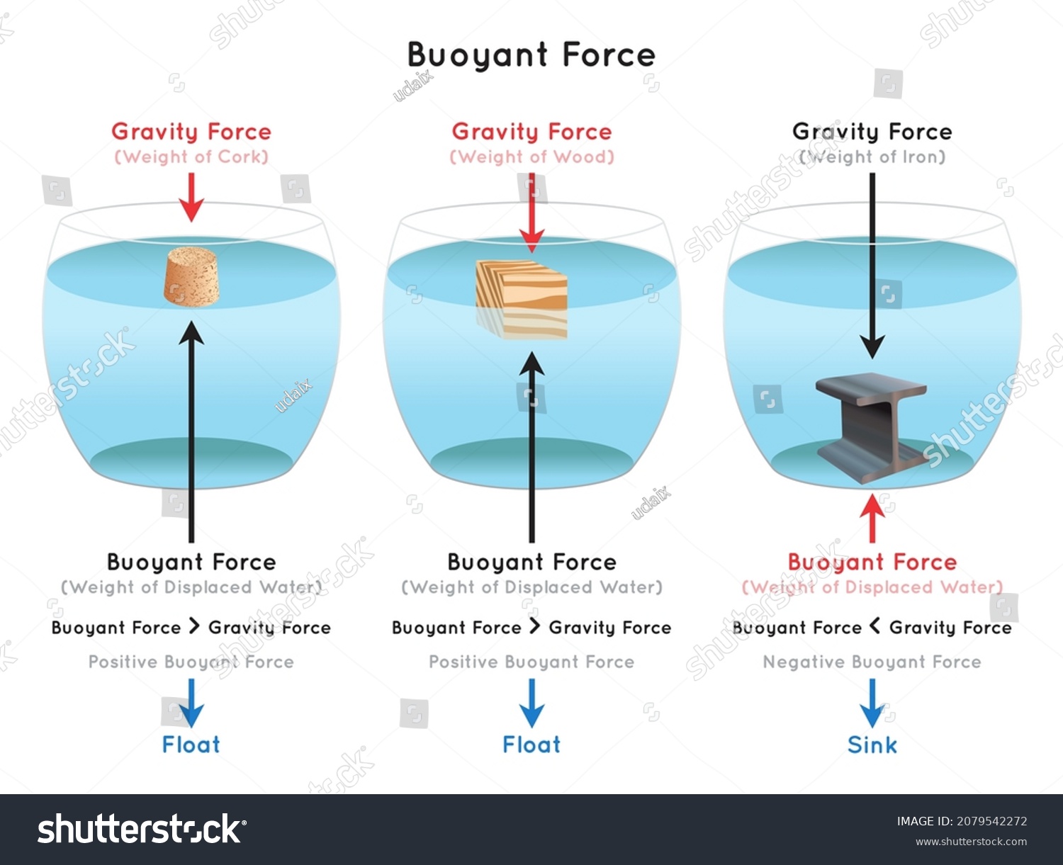 Buoyant Force Infographic Diagram With Examples Royalty Free Stock Vector 2079542272 8678