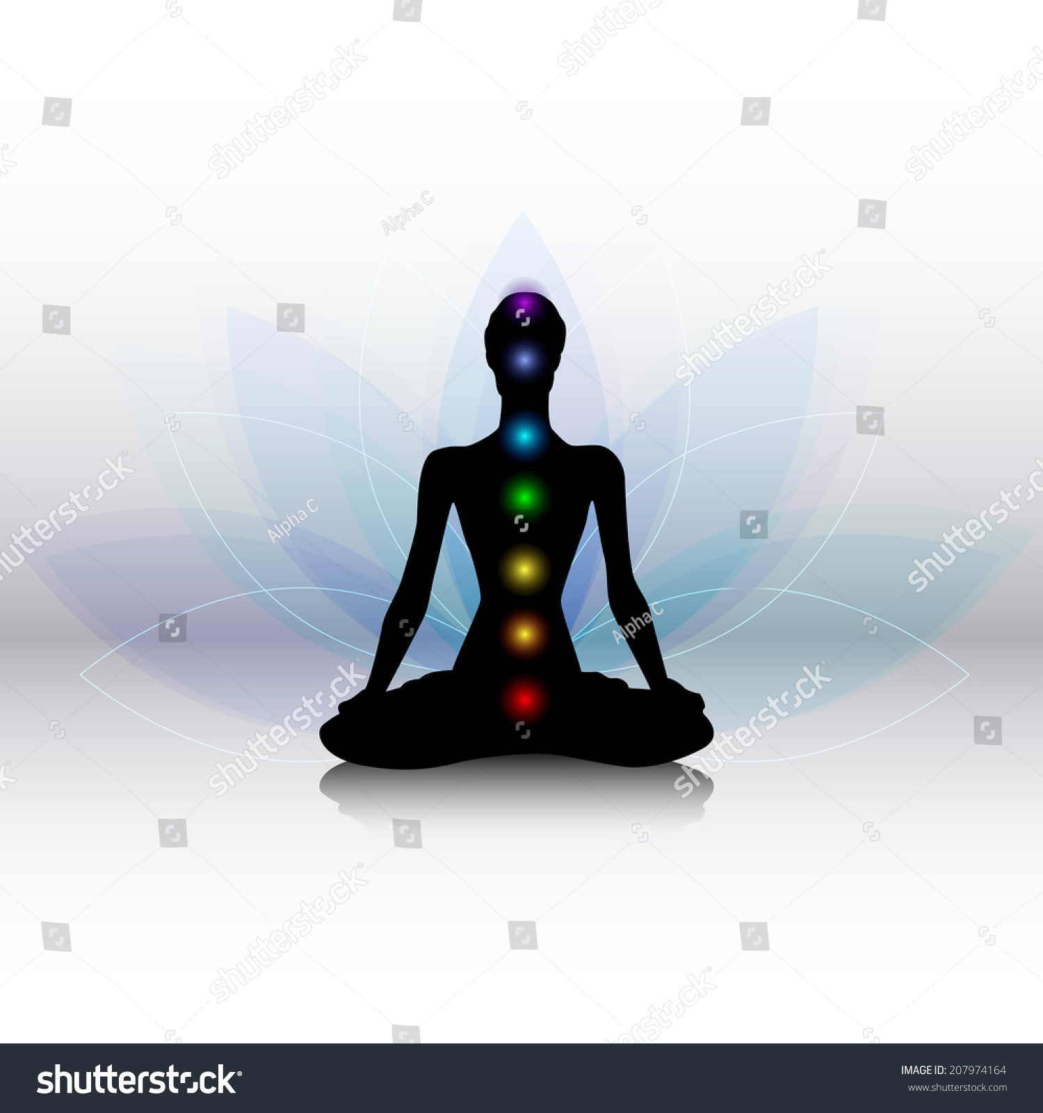 Human silhouette in yoga pose with chakras - Royalty Free Stock Photo ...