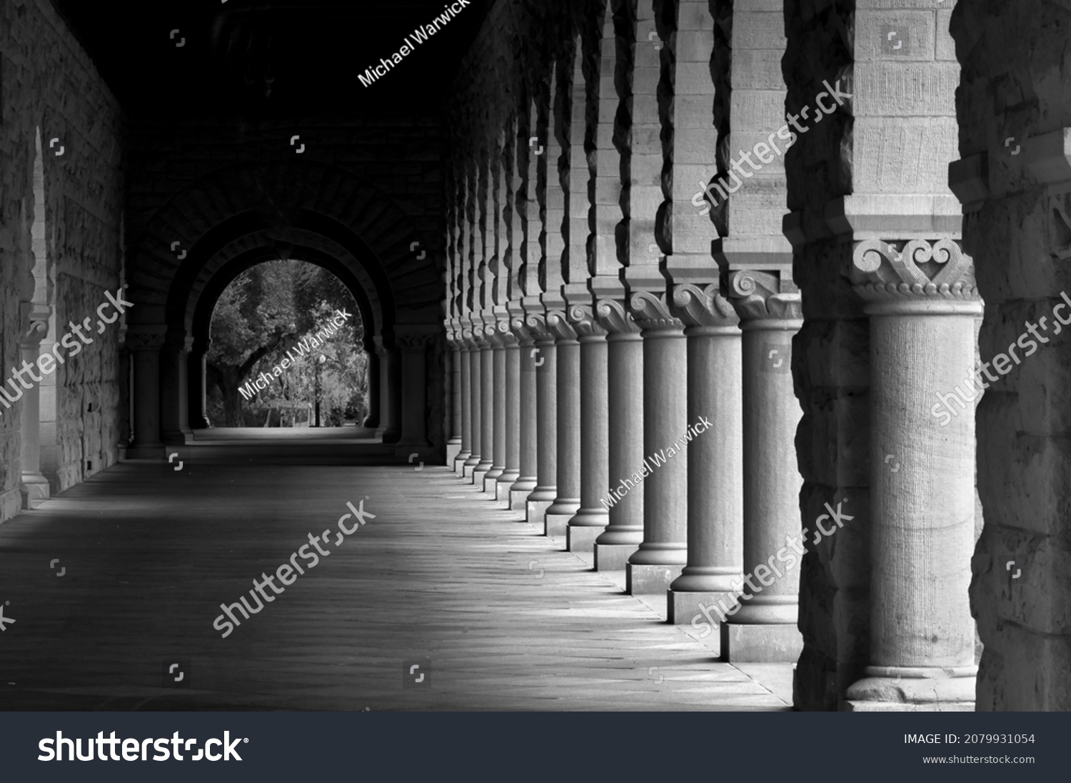 Stone Column of Pillars and Light in black and white. #2079931054