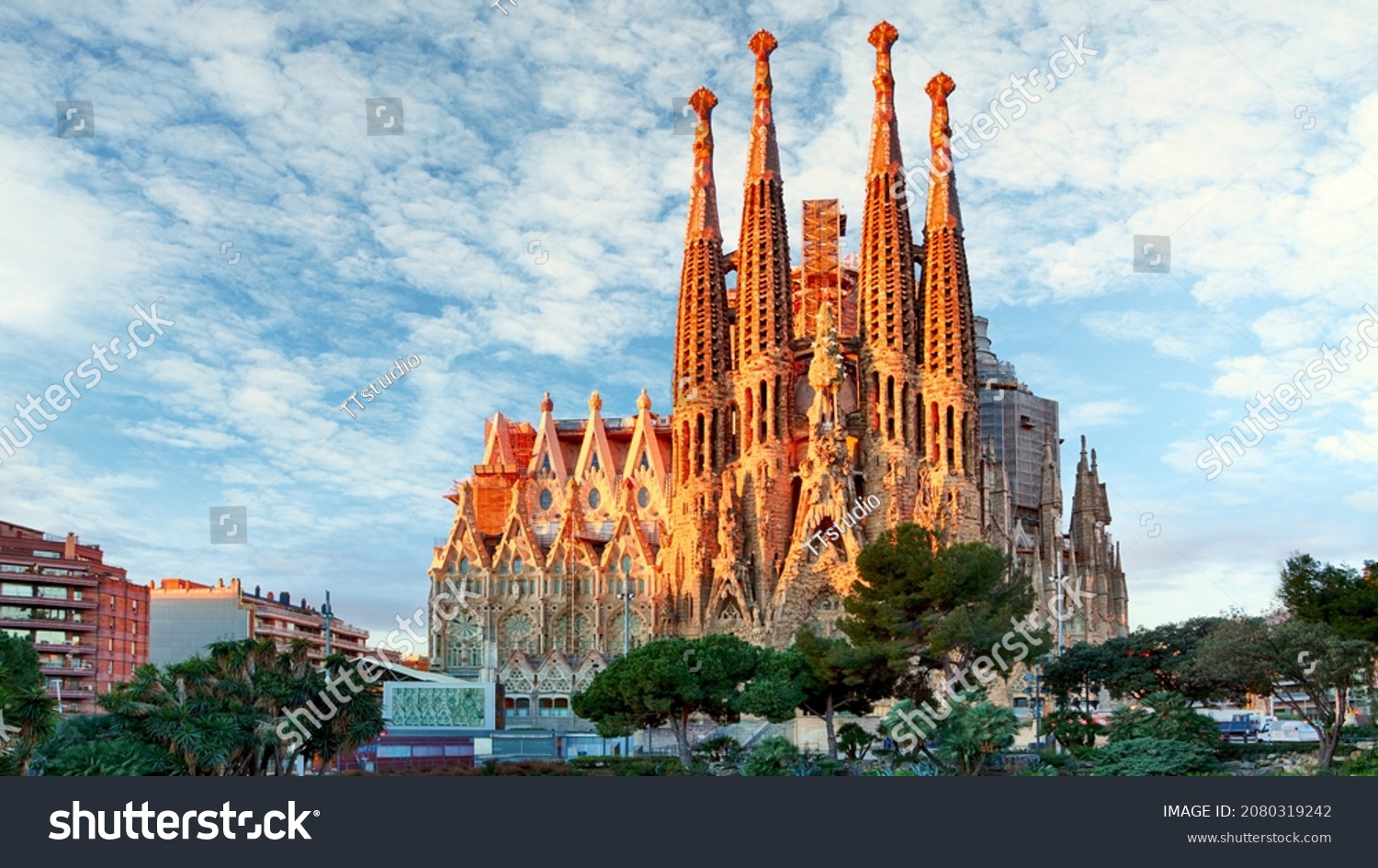 BARCELONA, SPAIN - FEBRUARY 10, 2016: Sagrada Familia basilica in Barcelona. The Antoni Gaudi masterpiece has become a UNESCO World Heritage Site in 1984. #2080319242