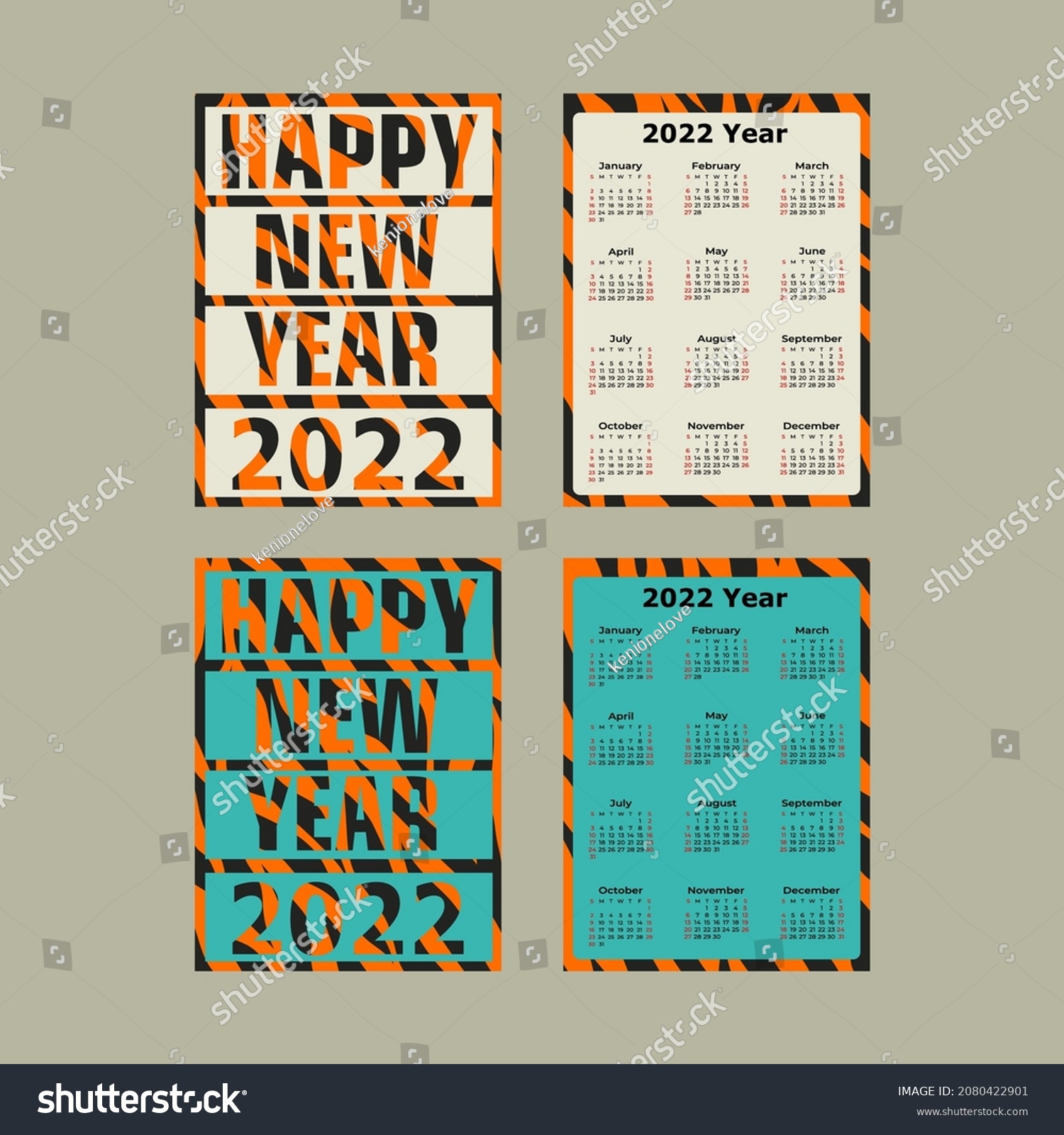 Calendar 2022 Vector Calendar With Tiger Royalty Free Stock Vector