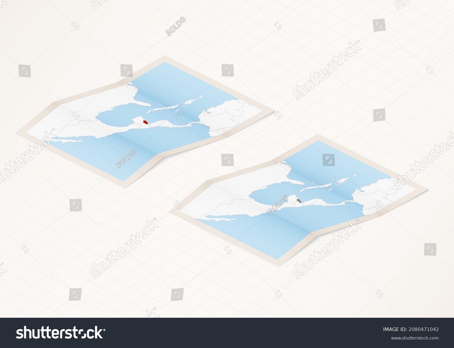 Two Versions Of A Folded Map Of Belize With The Royalty Free Stock   Avopix 2080471042 