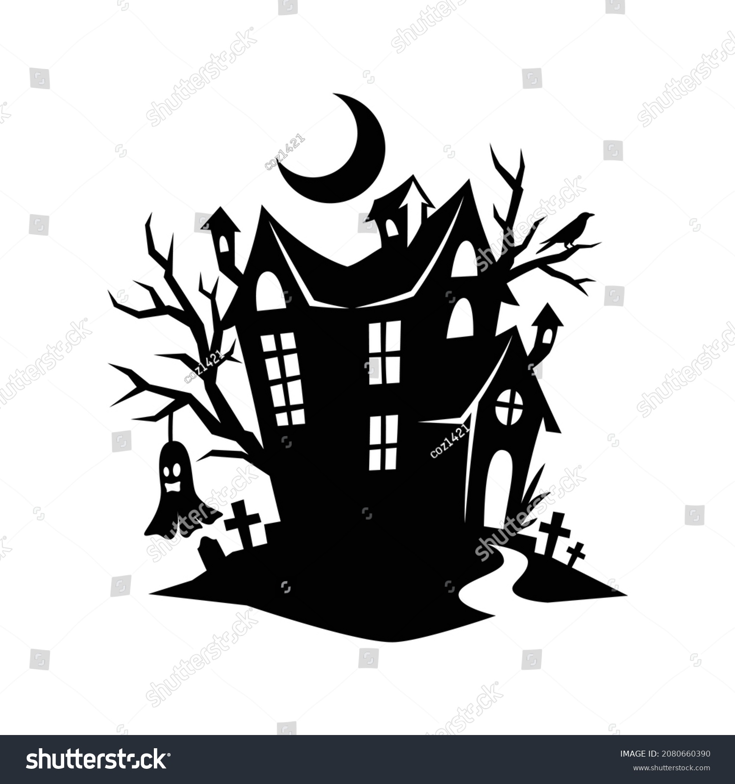 Haunted house vector silhouette design vector - Royalty Free Stock ...