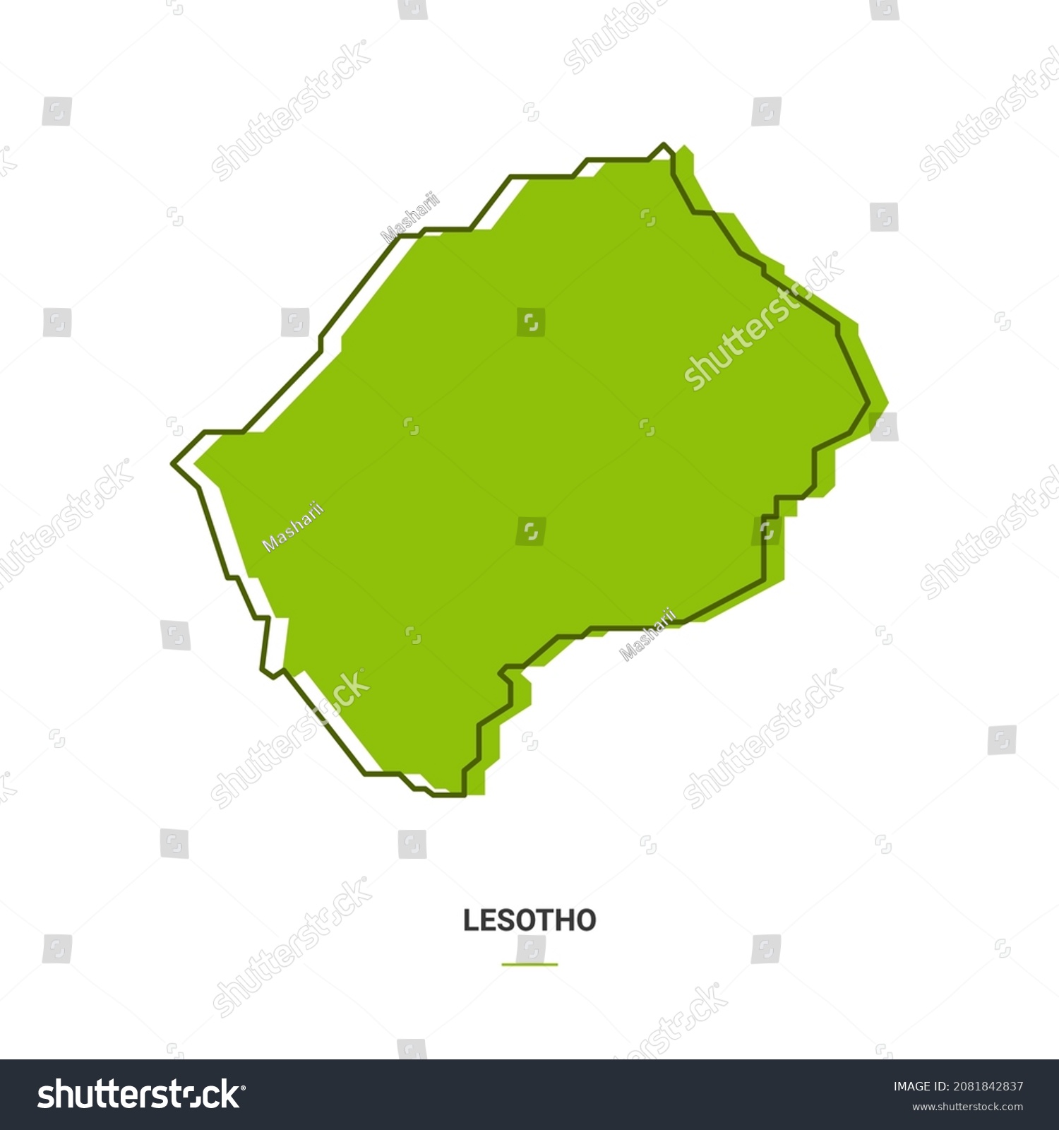 Lesotho Outline Map With Green Colour. Modern - Royalty Free Stock 