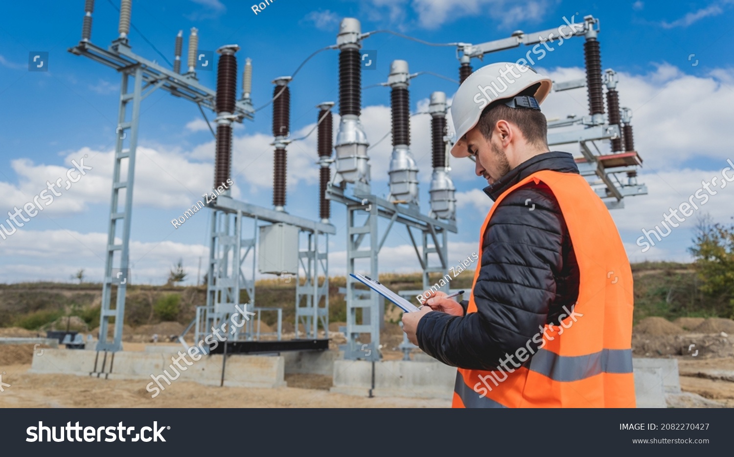 Engineer electrician check the substation construction process #2082270427