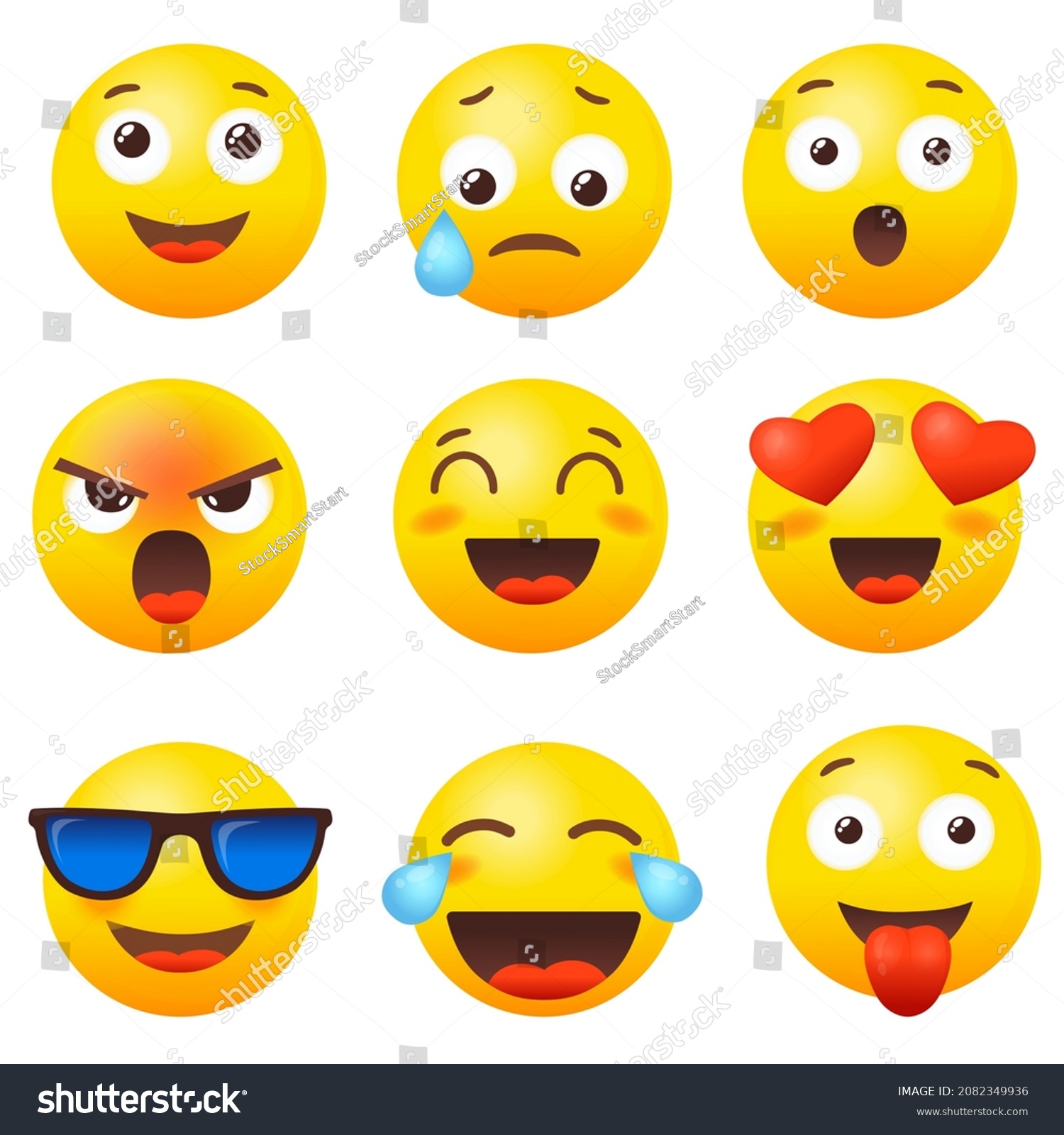 Emoji reaction set. Emoticon icon, emoticons - Royalty Free Stock ...