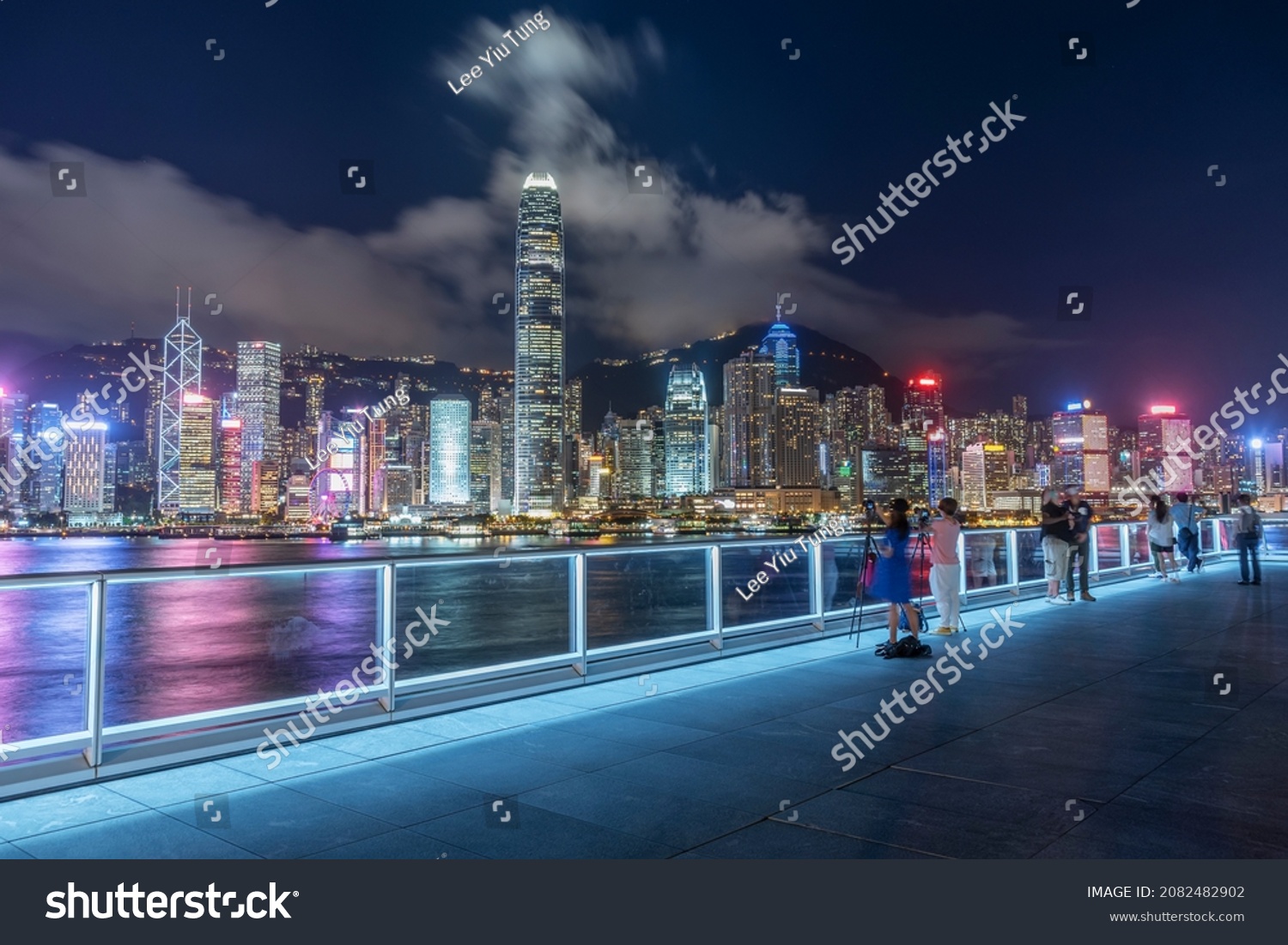 Skyline of Victoria harbor of Hong Kong city at night #2082482902