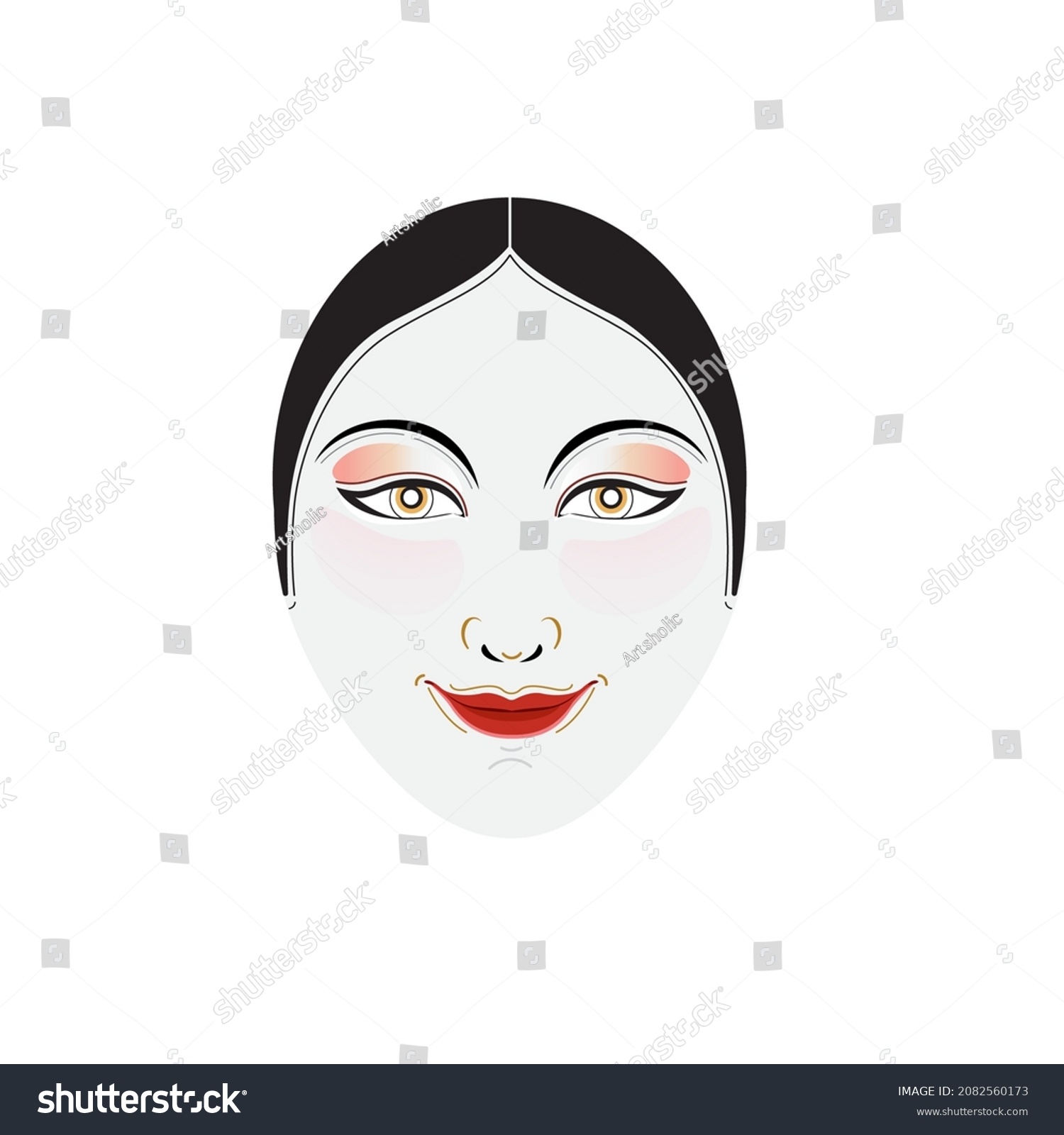 Vector Myanmar Traditional Dance, Myanmar Mask. - Royalty Free Stock 