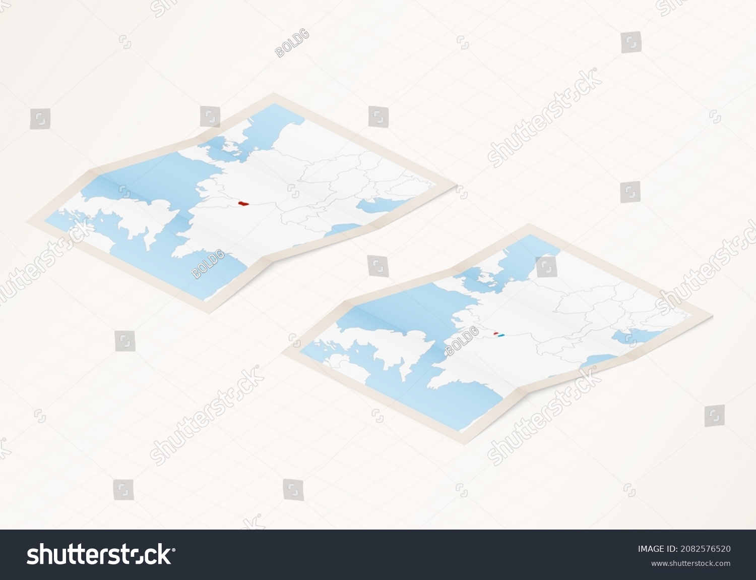 Two Versions Of A Folded Map Of Luxembourg With Royalty Free Stock Vector 2082576520 3048