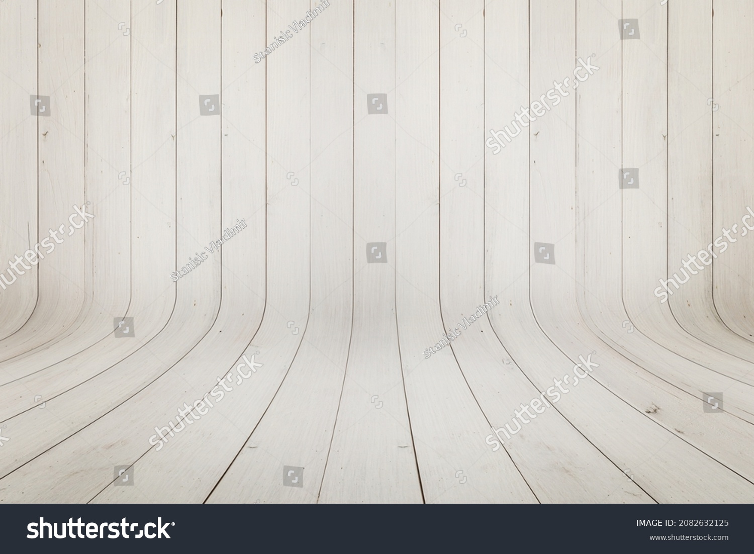 Old white wooden curved texture. Rustic background for product presentation #2082632125