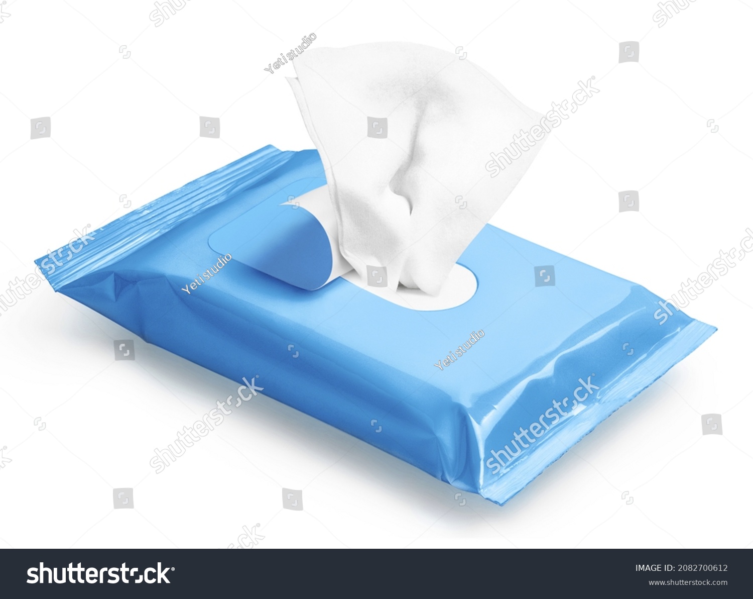 Blue wipes flow pack, isolated on white background #2082700612