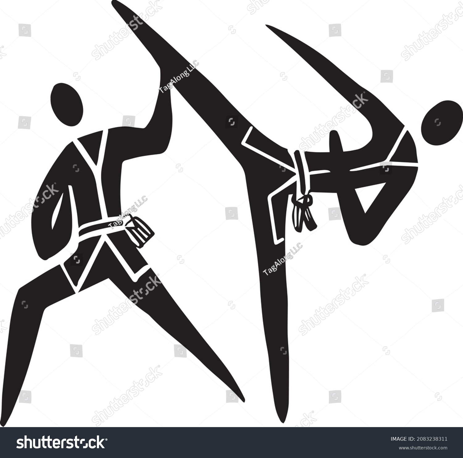 martial arts stick figures fighting, kicking, Royalty Free Stock