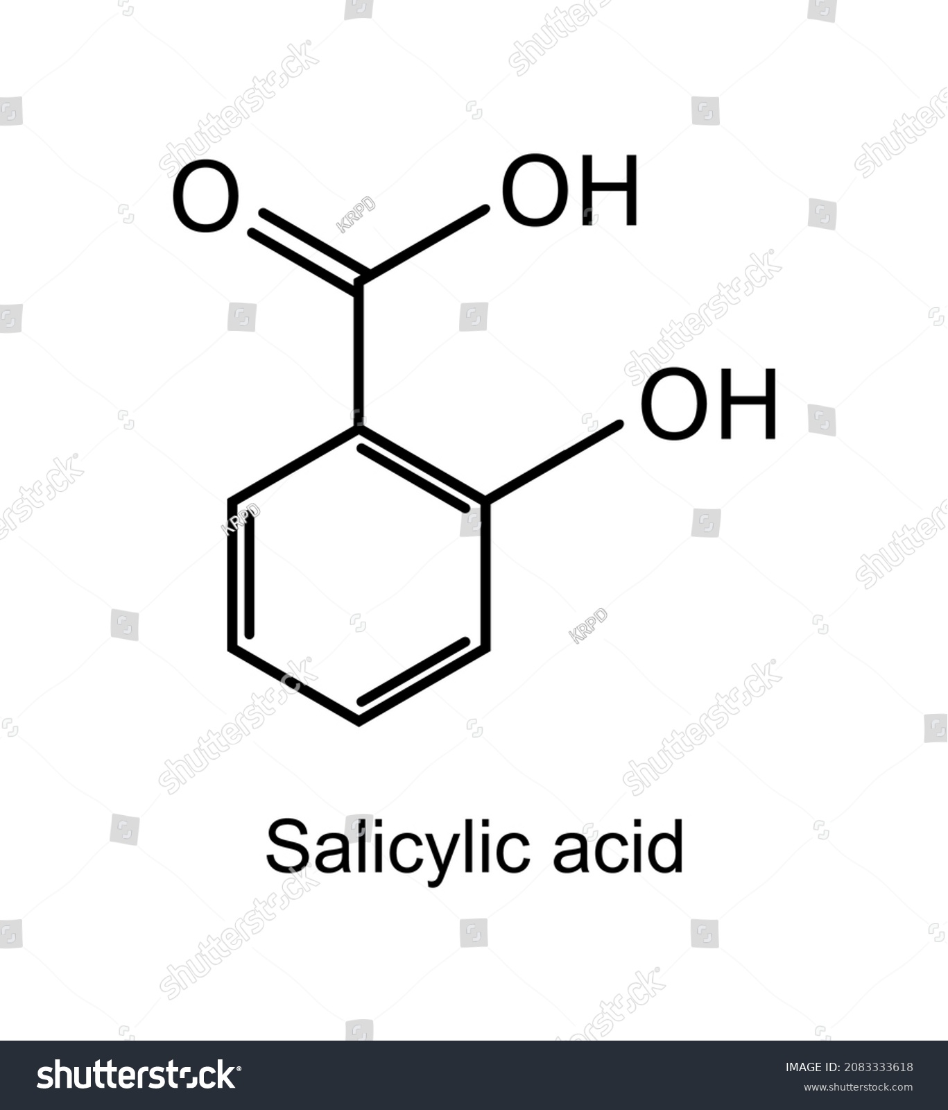 Vector illustration of structural formula of salicylic acid molecule on white background. #2083333618