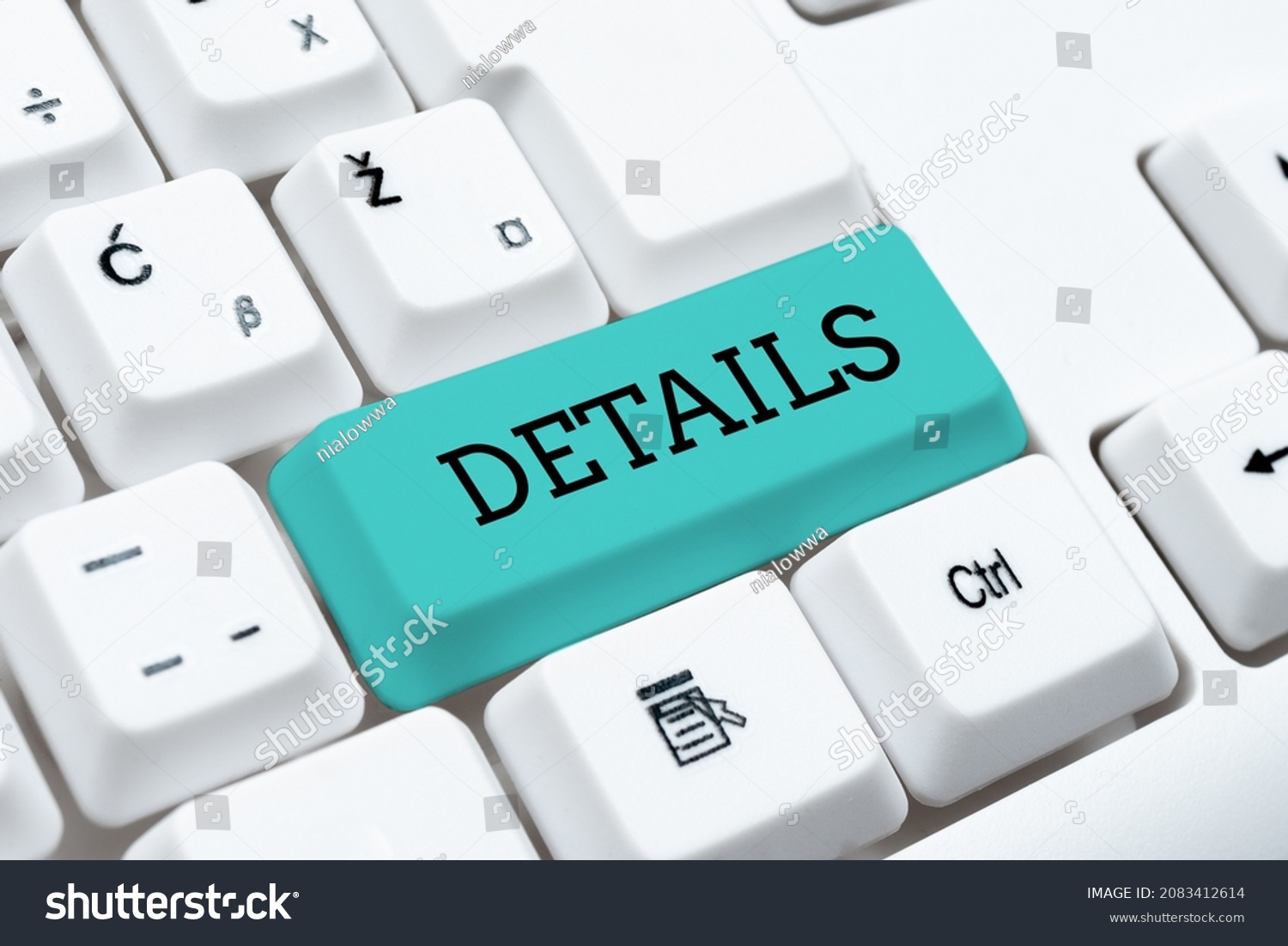 Conceptual caption Details. Business showcase the extended treatment of or attention to particular items Typing Certification Document Concept, Retyping Old Data Files #2083412614