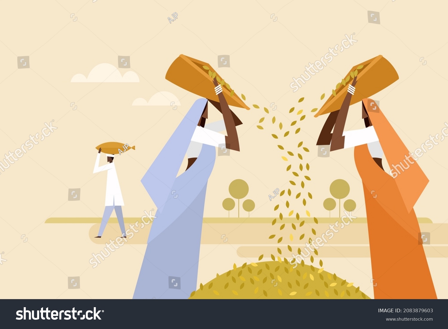 Working women in agricultural farms winnowing the grains after harvest #2083879603