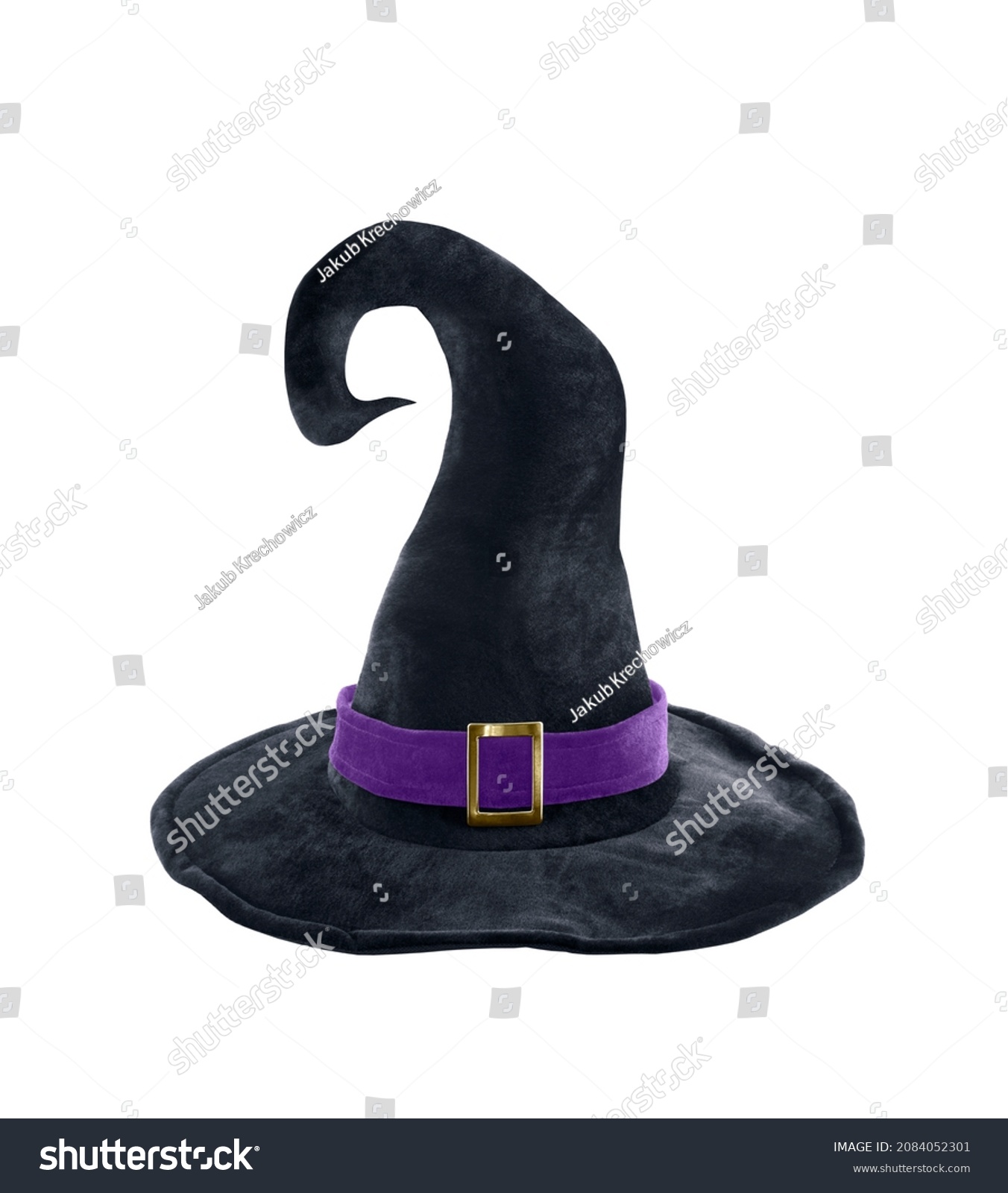 Black halloween witch hat isolated on white background with clipping path #2084052301