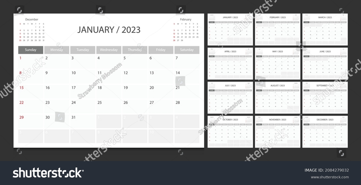 Calendar 2023 Week Start Sunday Corporate Design Royalty Free Stock Vector 2084279032 6993