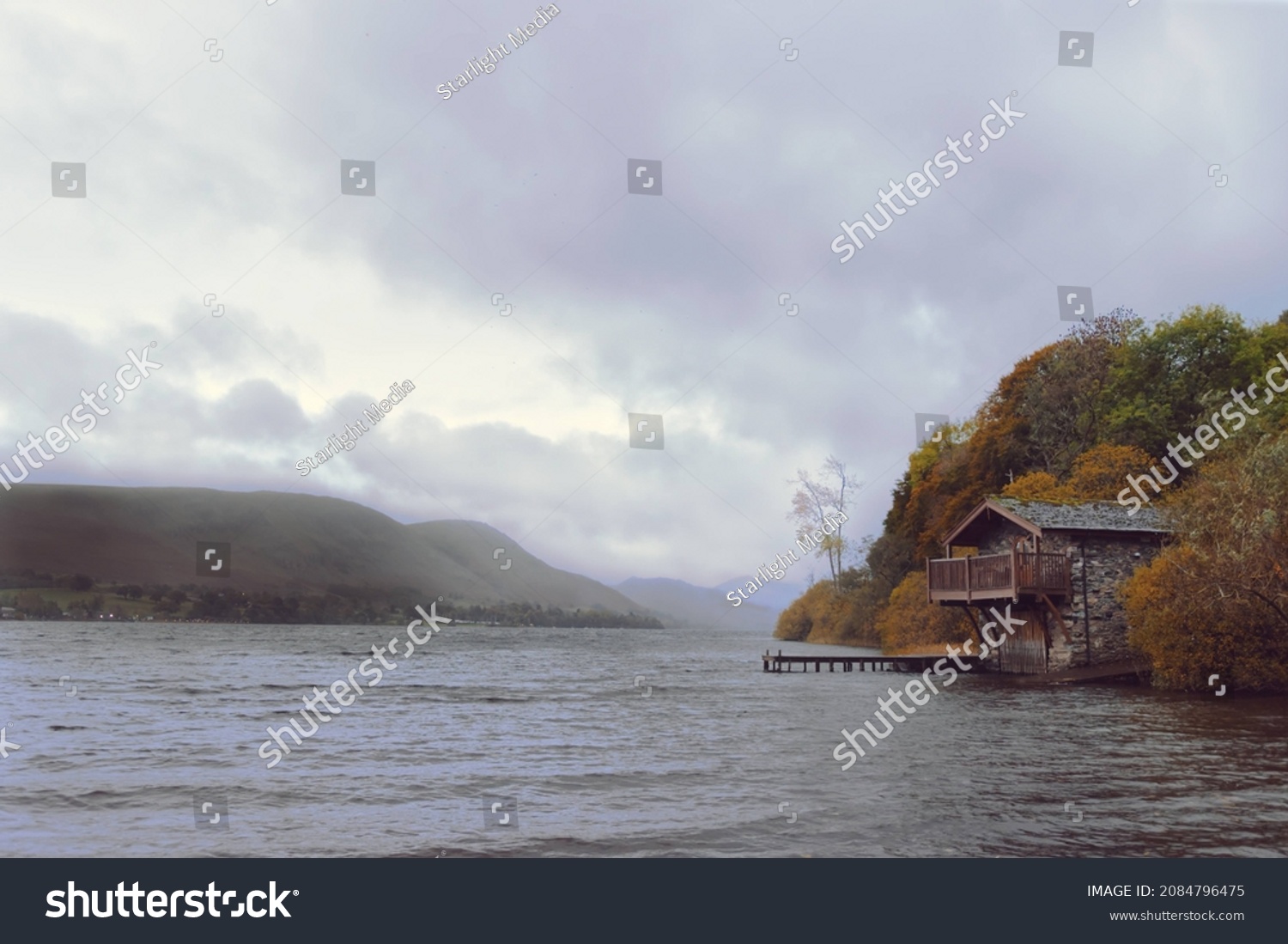 The boathouse in The Lakes on a cold autumn day.  #2084796475