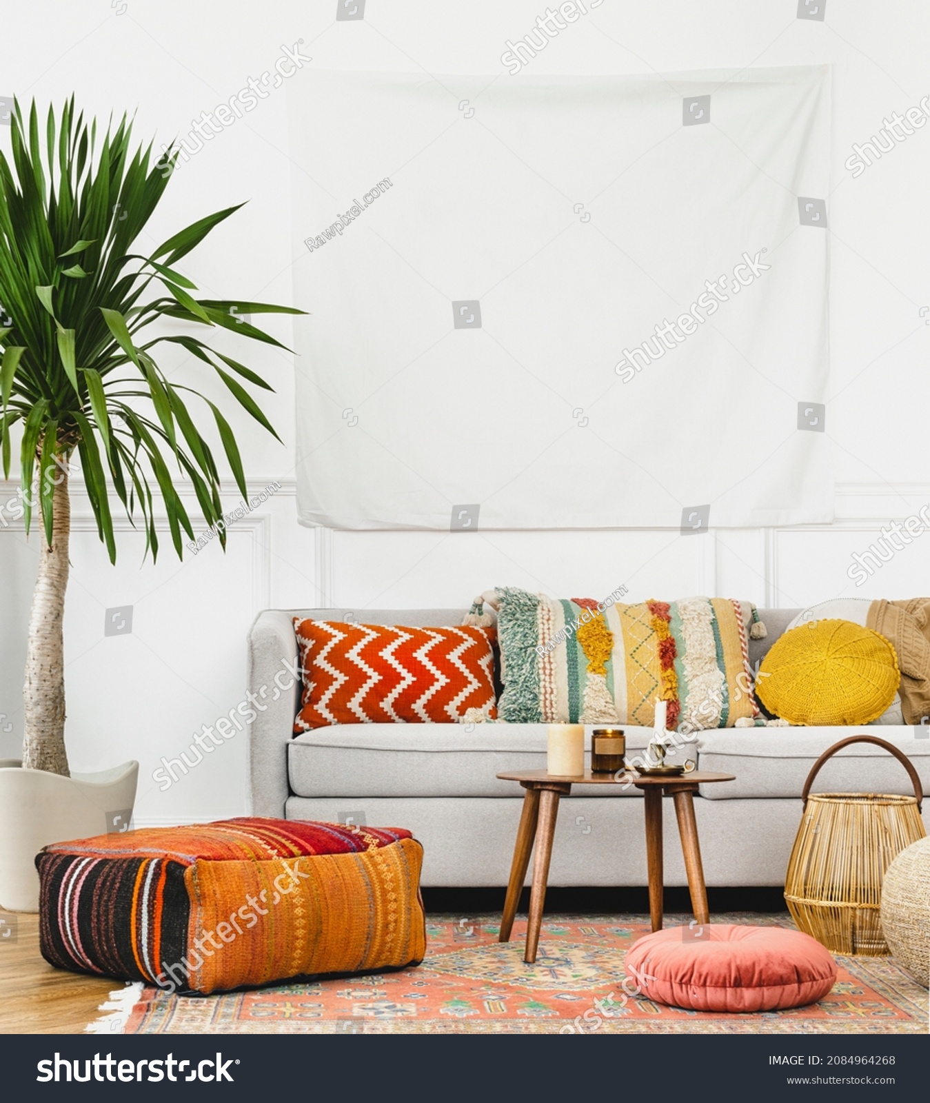 Tapestry wall in a bohemian living room #2084964268