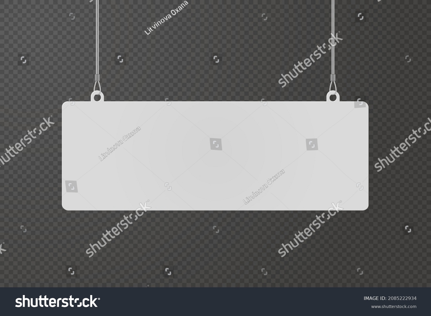 Rectangular dangler hanging from ceiling realistic mockup on transparent background. Mock up of advertising promotion pointer for supermarket sale announcement. Mall store label vector illustration #2085222934