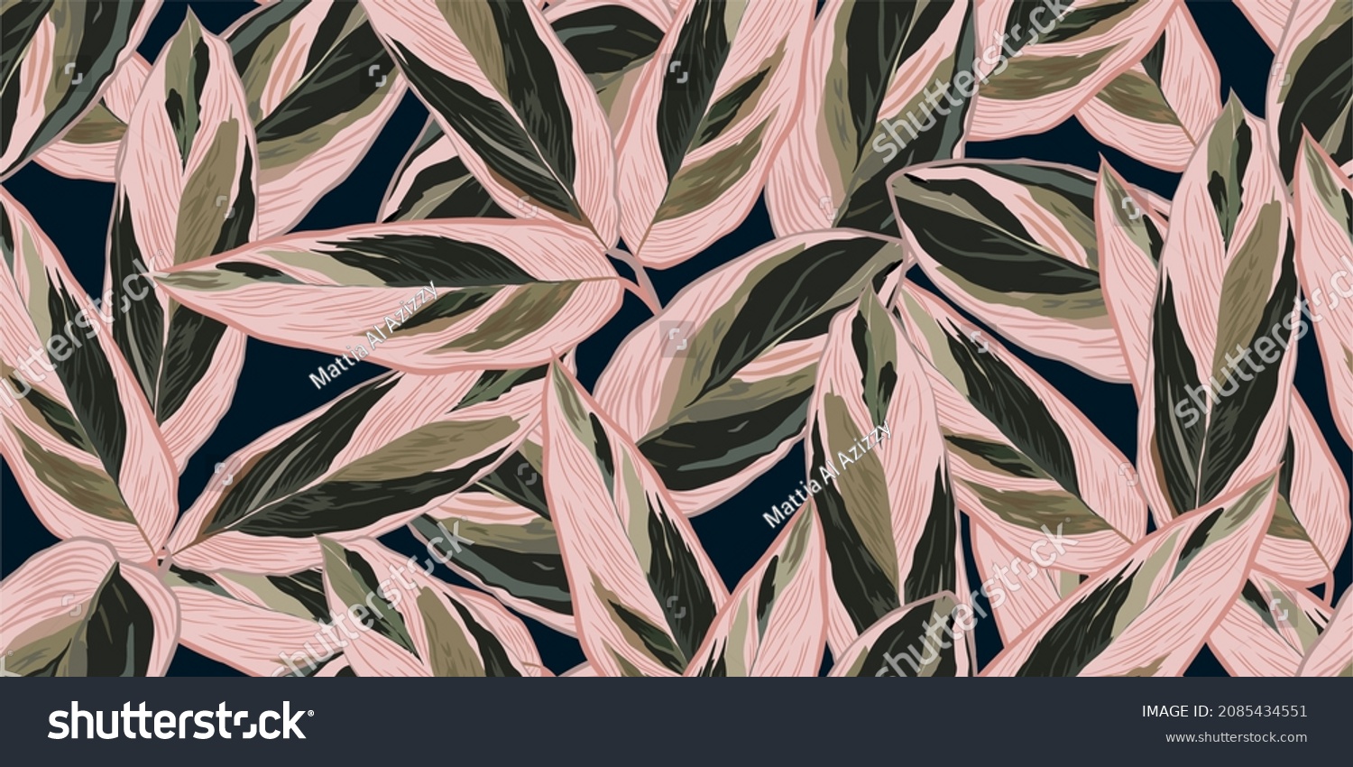 Luxury realistic and nature green background vector. Tropical leaves seamless pattern. Stromanthe triostar. design for interior design, Background, fashion, fabric, wallpaper, gift paper, and textiles #2085434551