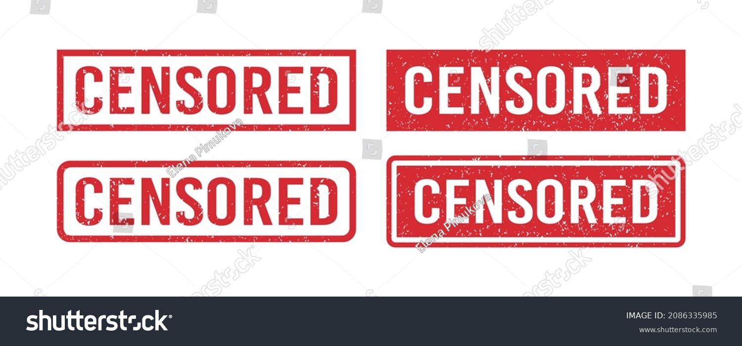 Grunge red censored word rubber stamp. Censor control security sign sticker set. Grunge vintage square label. Vector illustration on white background. #2086335985