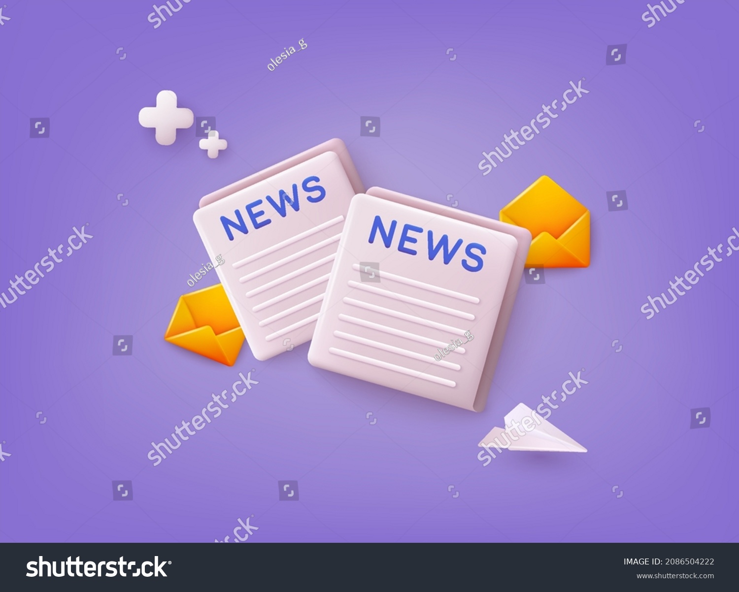 Concept News update. Newspaper icon, information about events, activities, company information and announcements for web page. 3D Web Vector Illustrations.  #2086504222