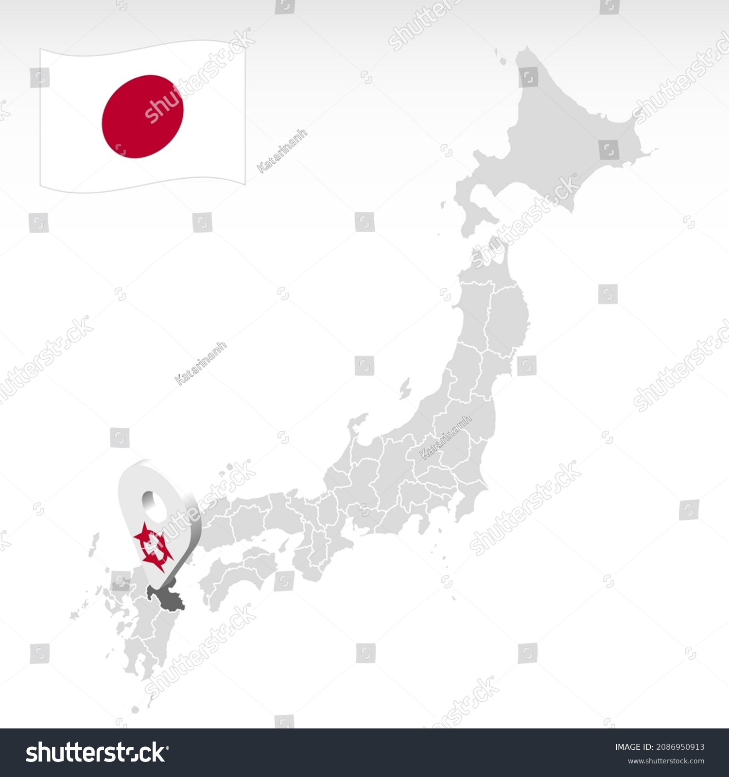 Location of Prefecture Oita on map Japan. 3d - Royalty Free Stock ...