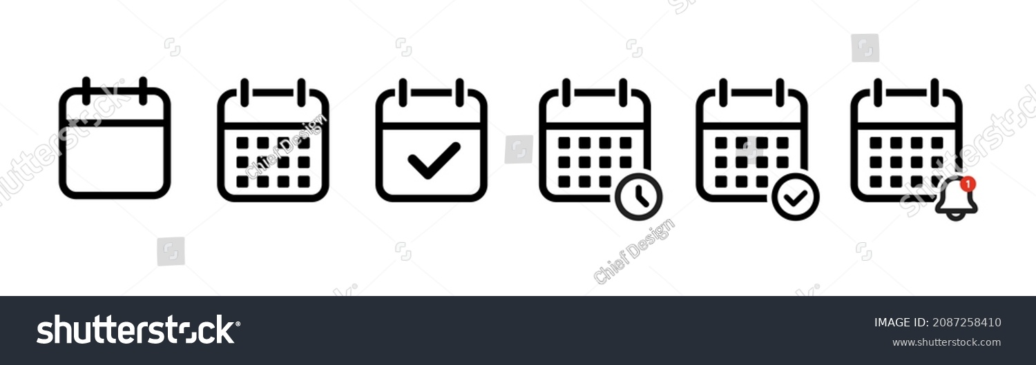 Callendar icon. Calendar planner icon collection. Reminder organizer event signs. Calendar notification icon. Business plan schedule. Stock vector #2087258410