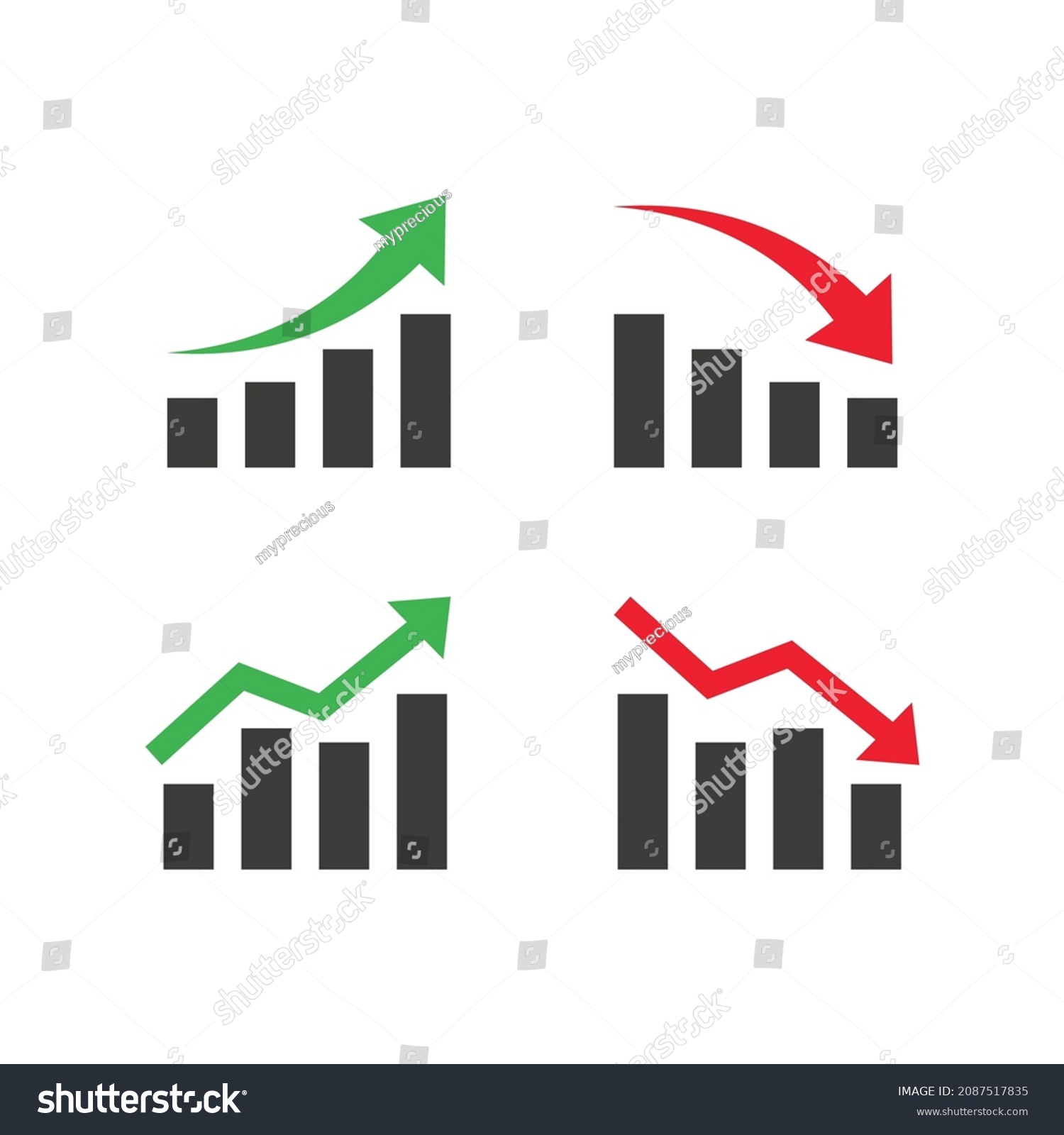 Graphic finance up down vector icon. Red green arrow chart graph. Market stock rate price grow and decline. #2087517835