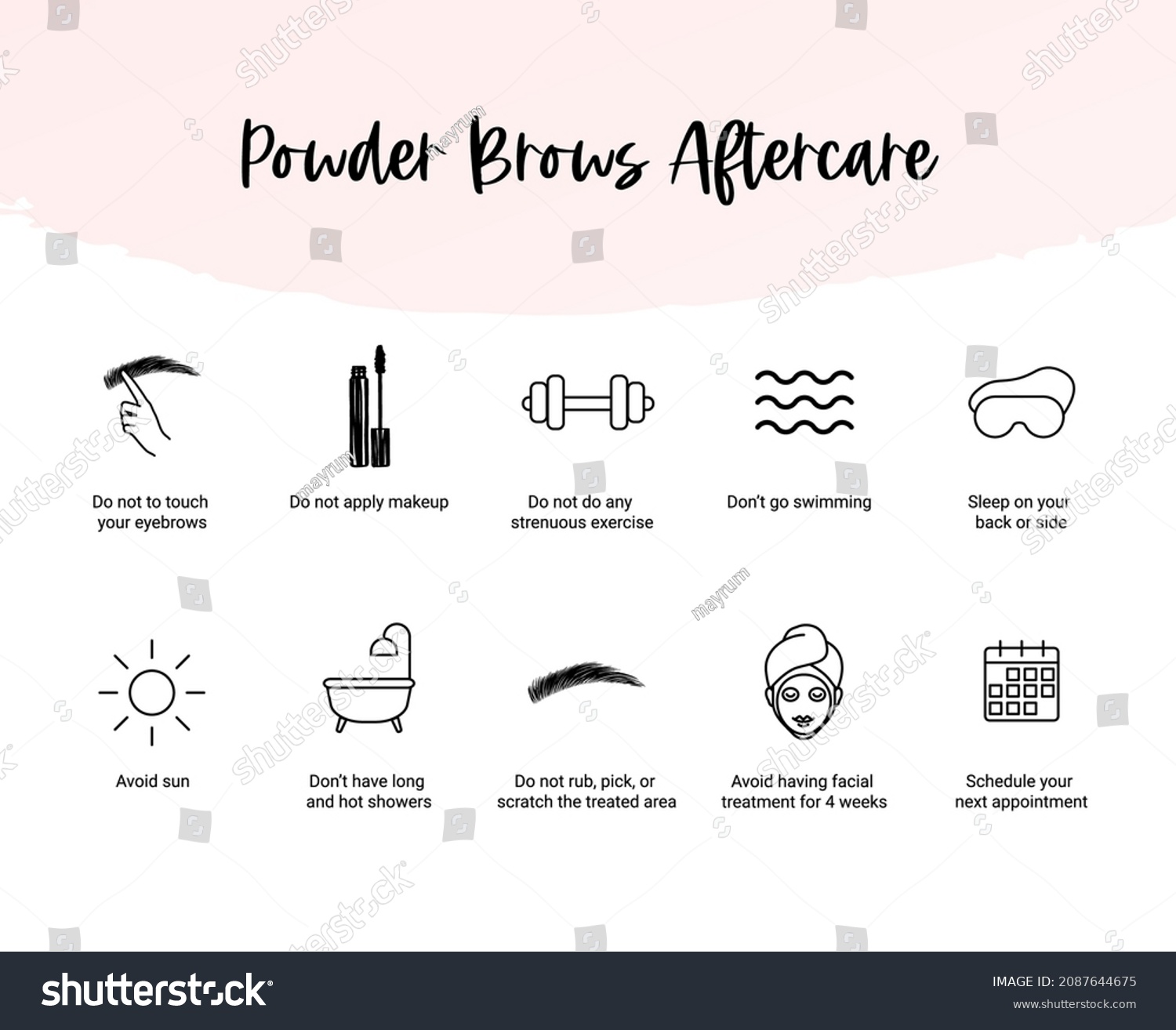 Powder Brows Aftercare Instruction Beauty Royalty Free Stock Vector