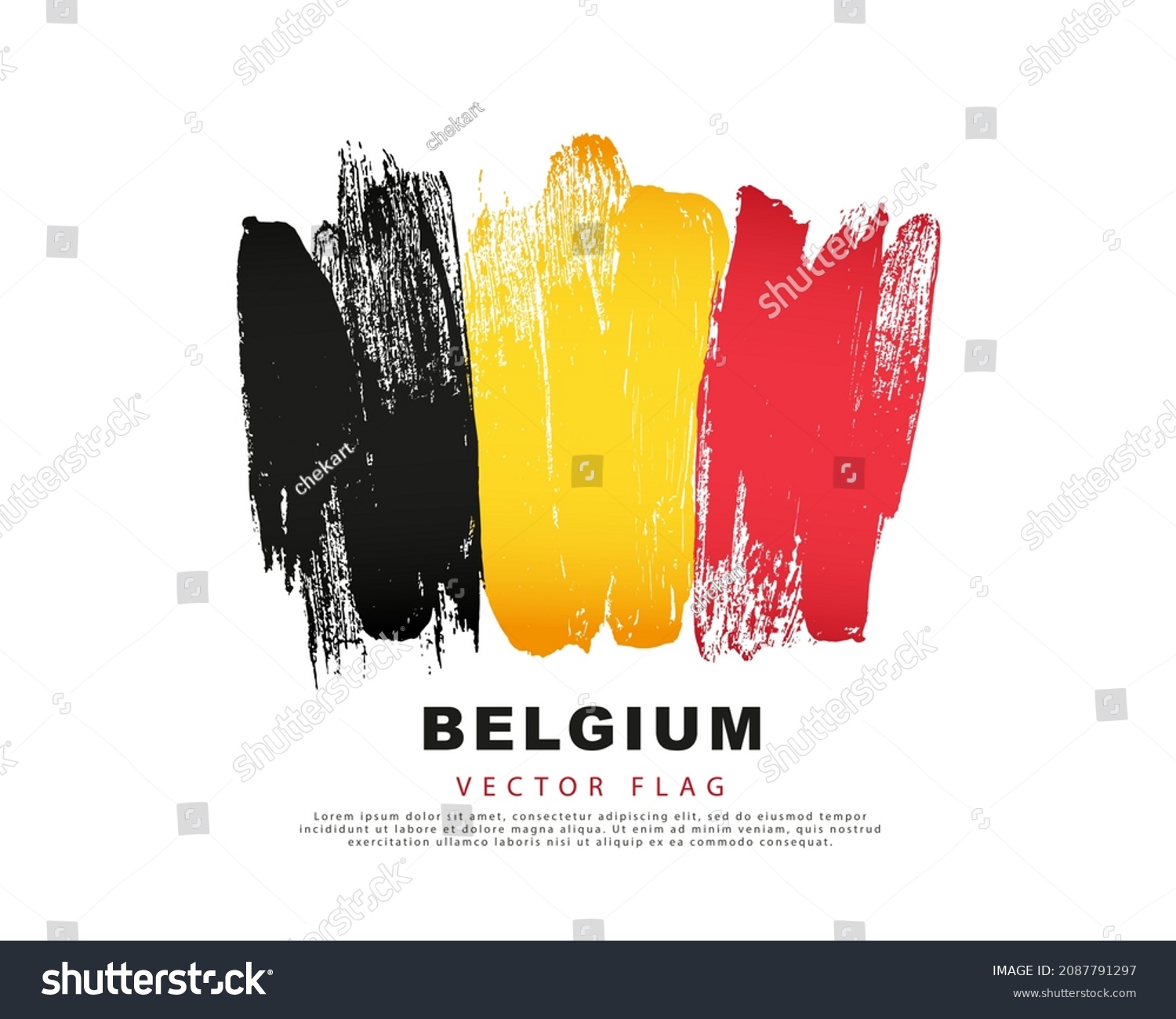 Belgium flag. Freehand black, yellow and red brush strokes. Vector illustration isolated on white background. Belgian flag colorful logo. #2087791297