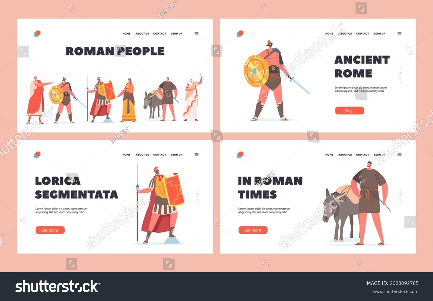 Roman People Landing Page Template Set. Ancient - Royalty Free Stock