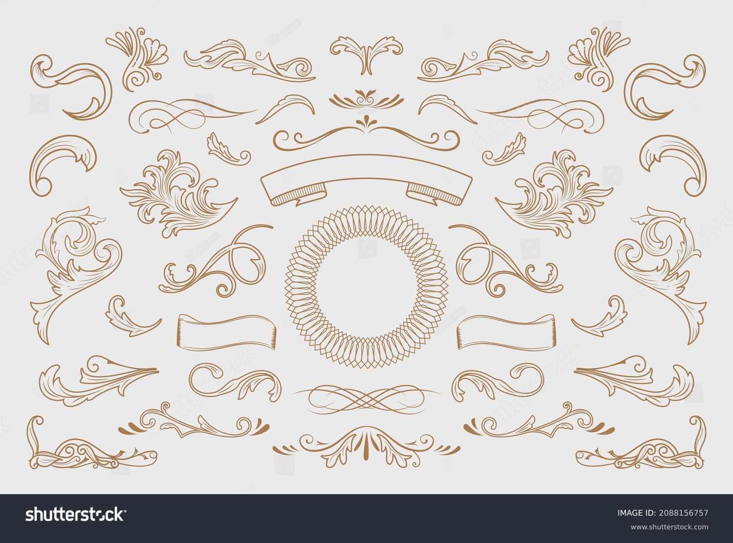 vintage flourish ornaments frame swirls and scrolls decorations retro design vector frames and invitations, greeting cards, certificates borders #2088156757