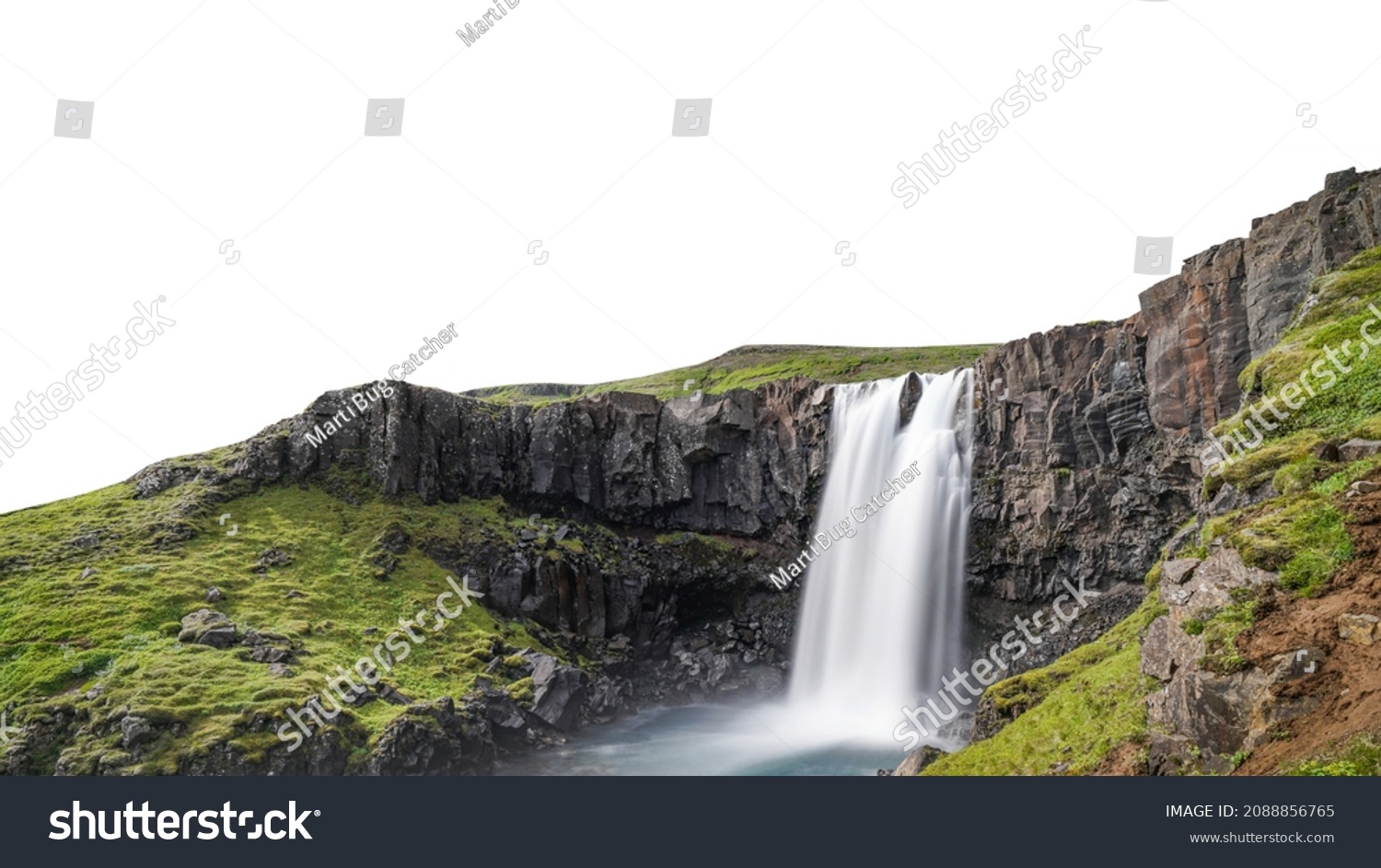 Gufufoss waterfall (Iceland) isolated on white background #2088856765