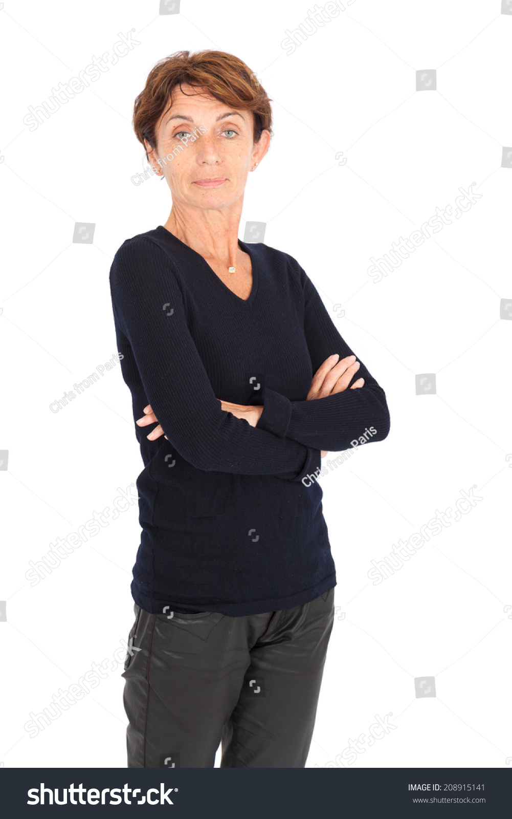 Beautiful woman doing different expressions in different sets of clothes: arms crossed #208915141