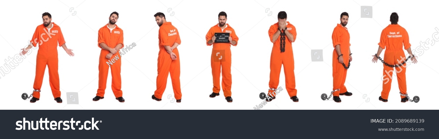 Collage with photos of prisoner on white background. Banner design #2089689139