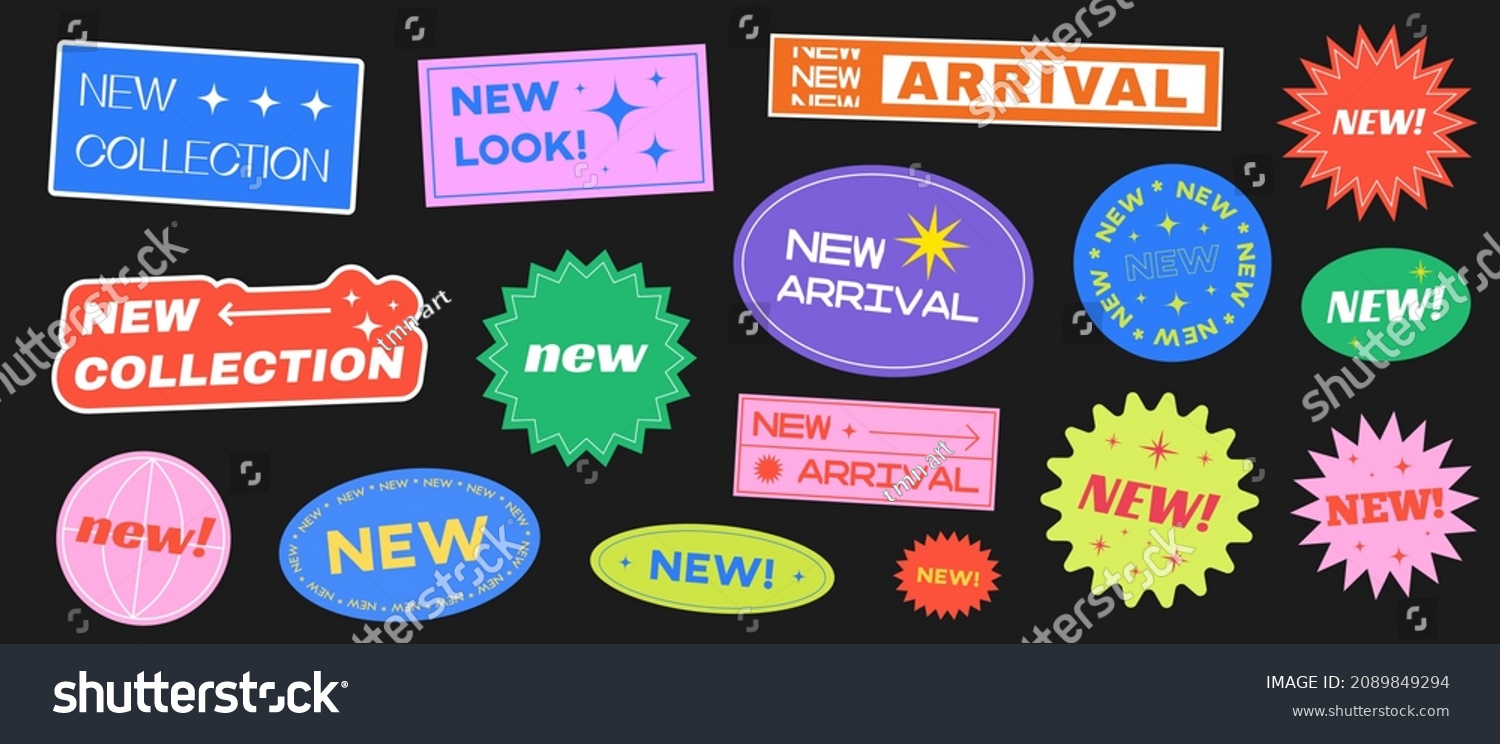 Trendy Promotion Stickers Set. Cool New Arrival, Lool, Collection Badges Vector Design. #2089849294