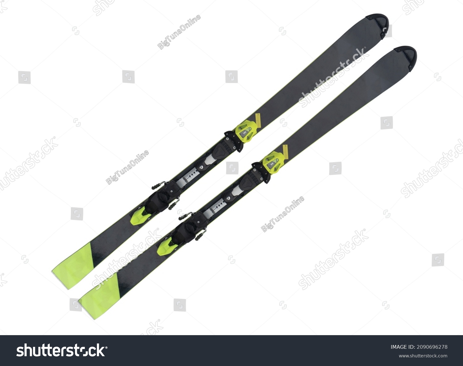 Pair of alpine skis isolated on white background. Sport equipment for skiing.  #2090696278