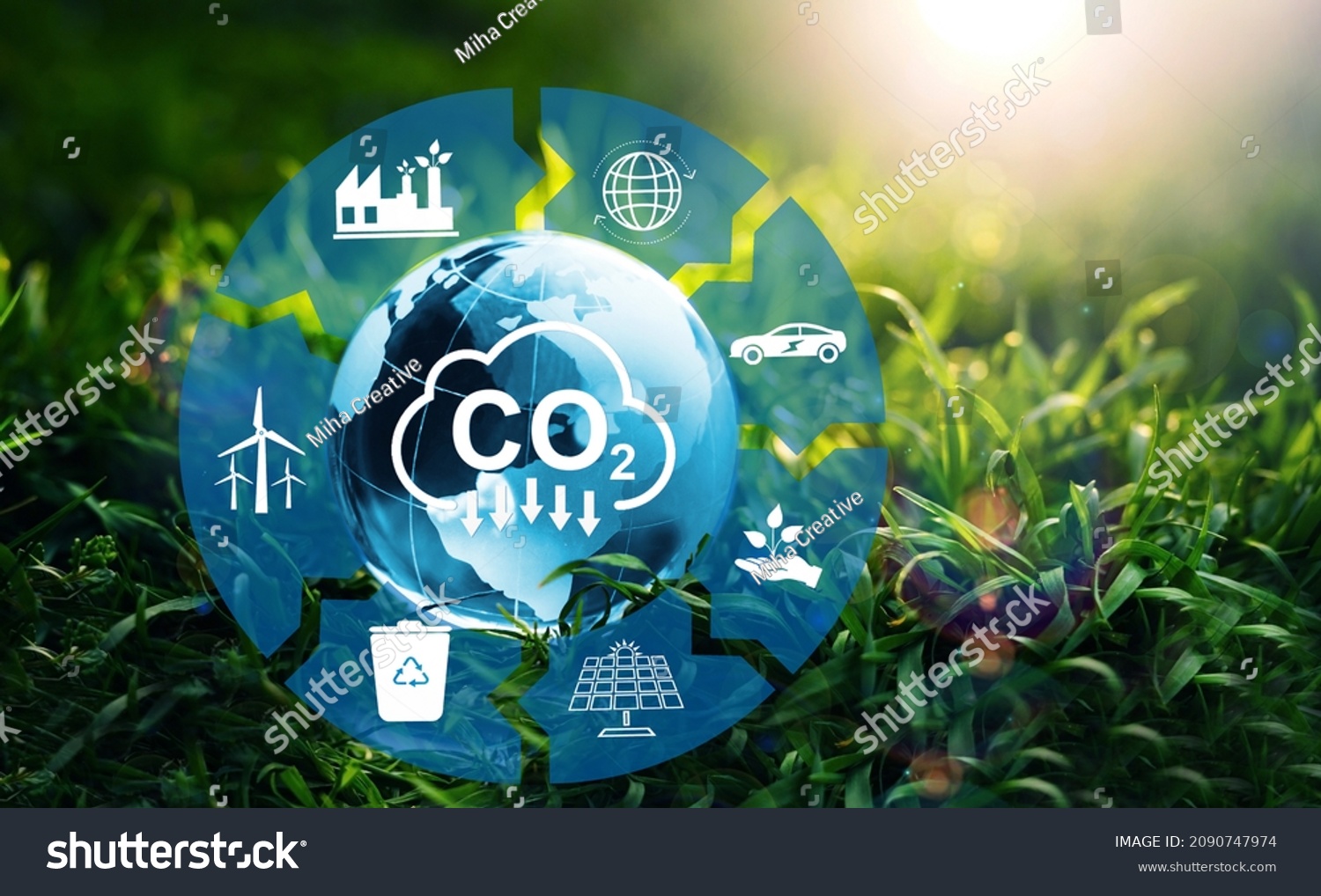 Reduce CO2 emission. Sustainable development concept. Renewable energy-based green businesses can limit climate change and global warming.  #2090747974