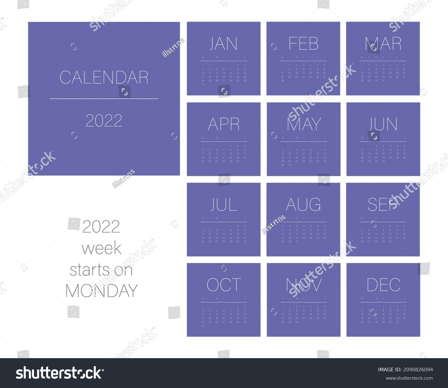 Calendar Template For 2022 Square Design In Royalty Free Stock Vector 2090826094 5452