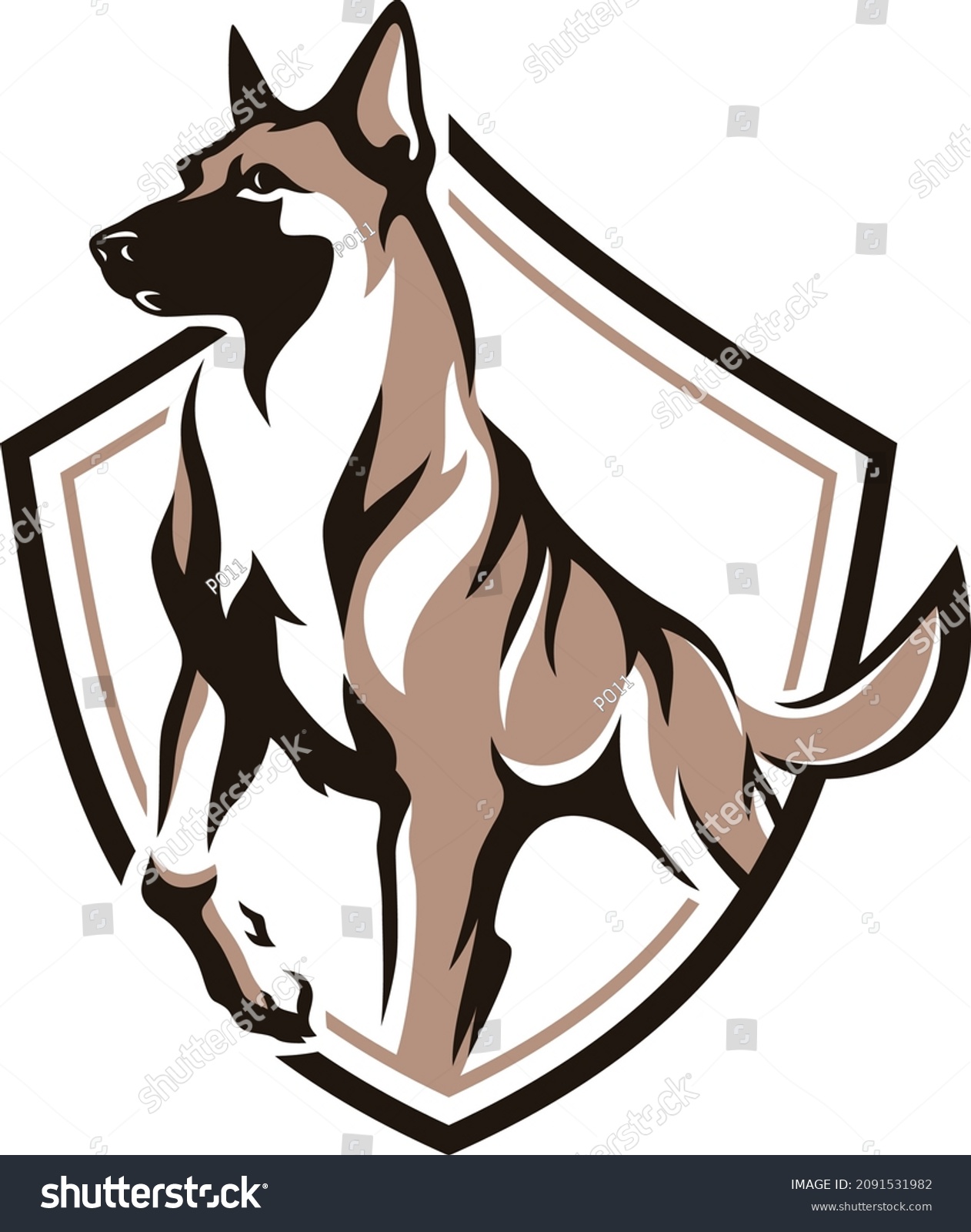 Shield Logo with Belgian Malinois (Shepherd) Dog #2091531982