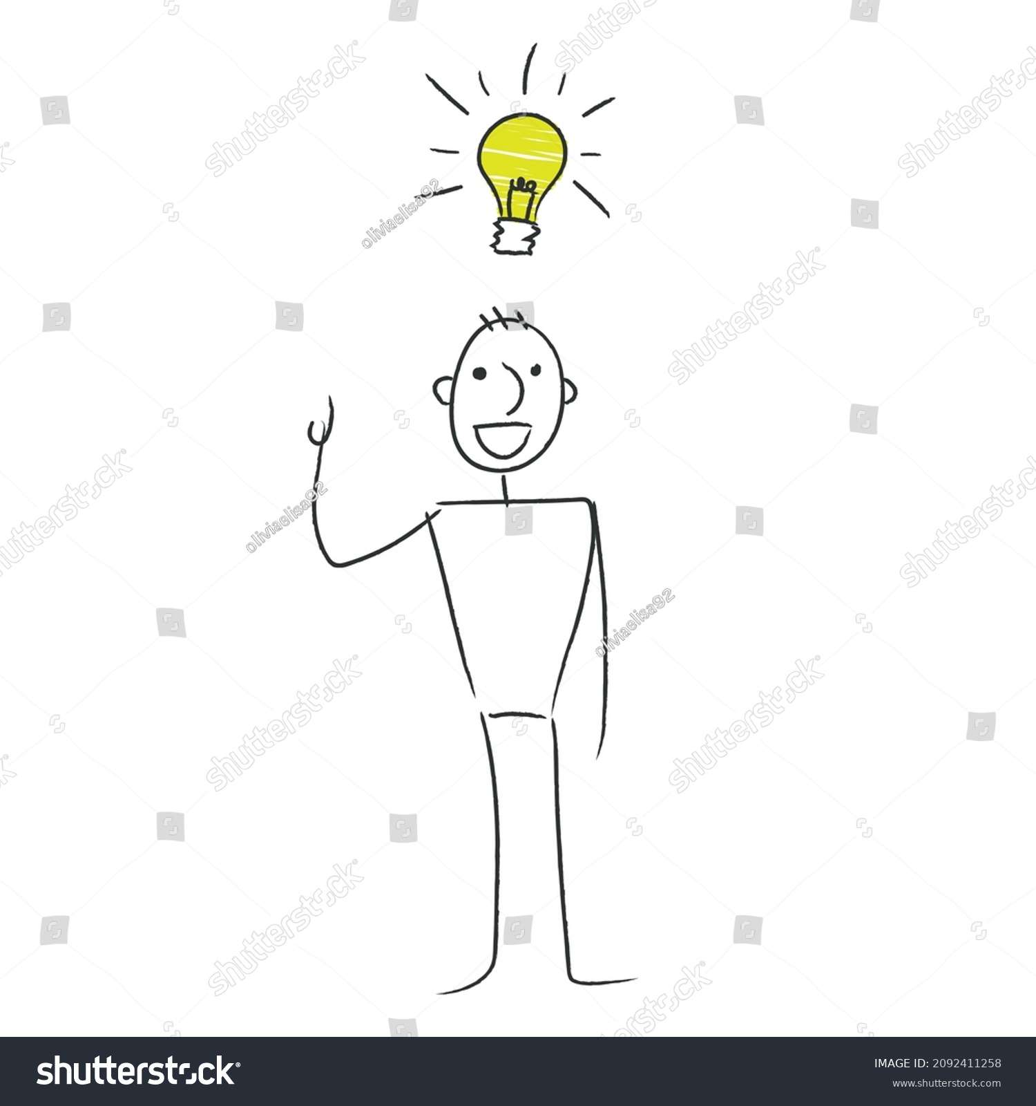 Confused stick figure thinking with yellow light - Royalty Free Stock ...