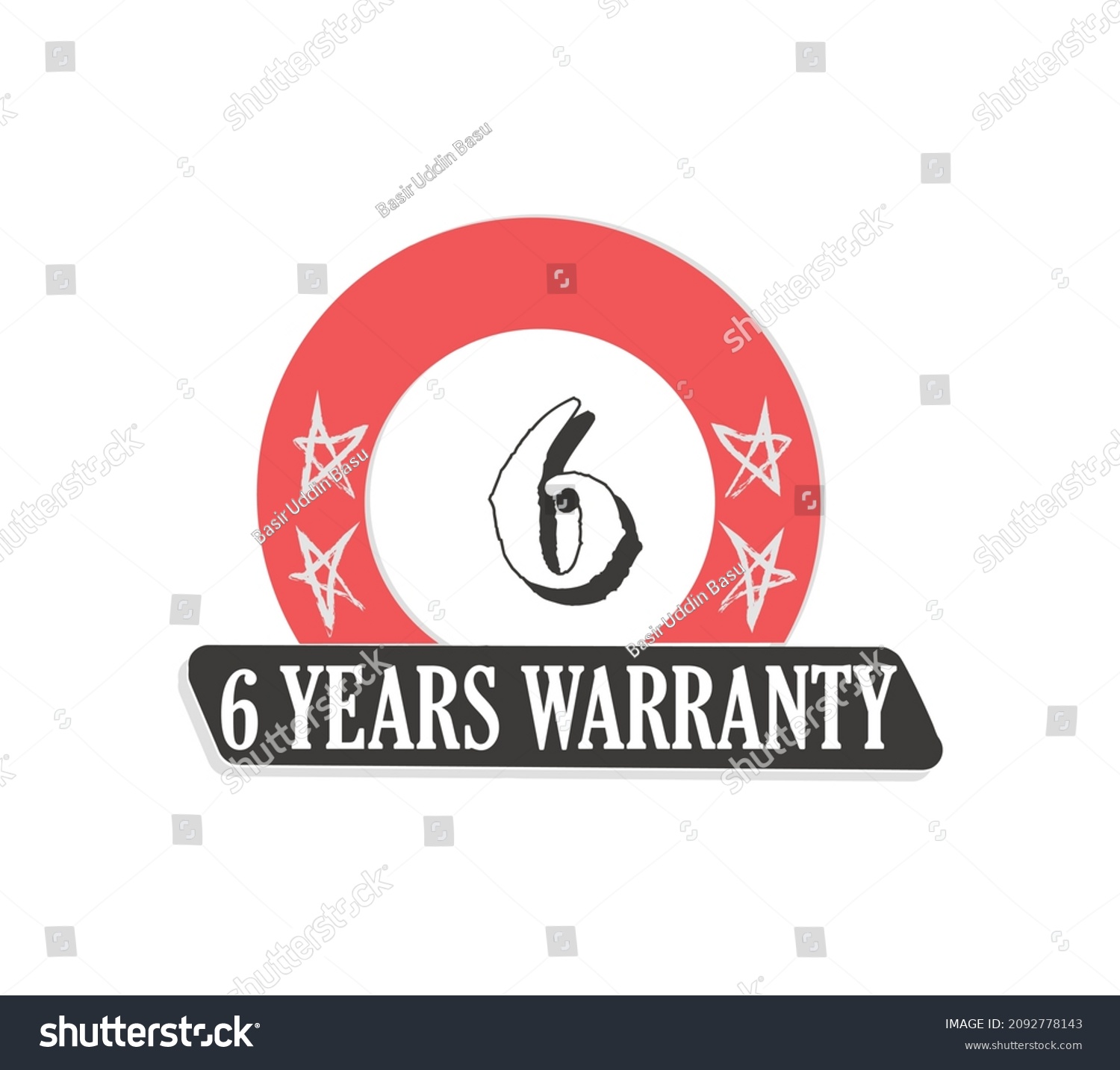 6 Years Warranty Redish Grey logo icon button stamp vector #2092778143