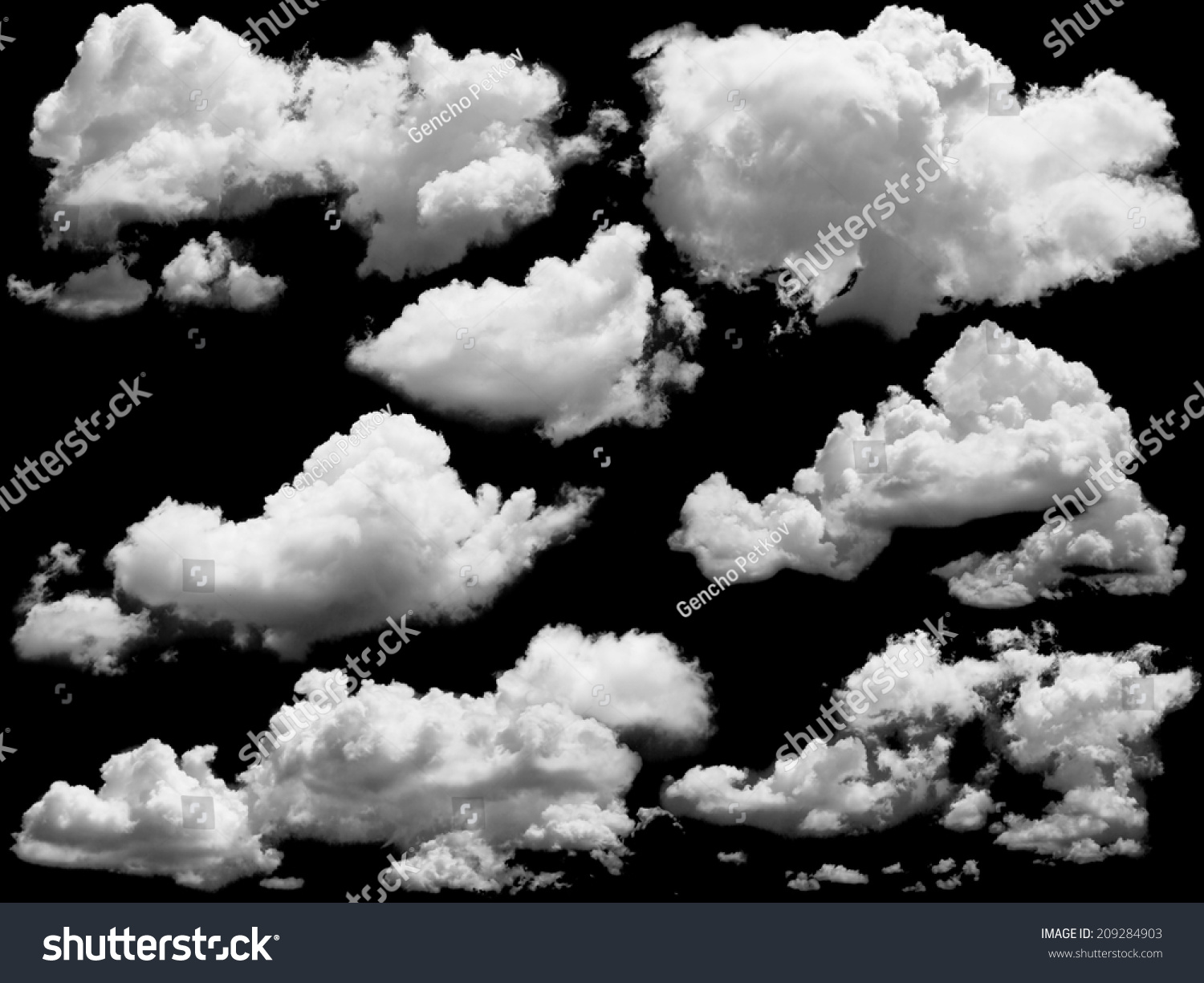 Set of isolated clouds over black. Design elements  #209284903