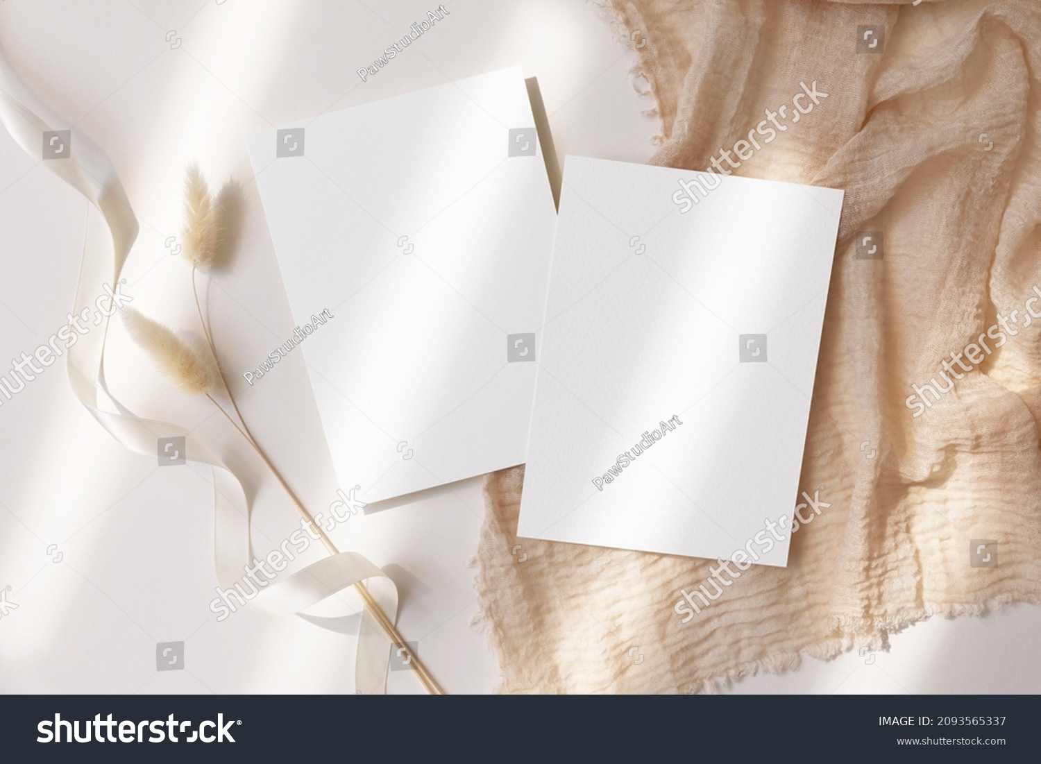 White cards 5x7 mockup with dry flowers  #2093565337