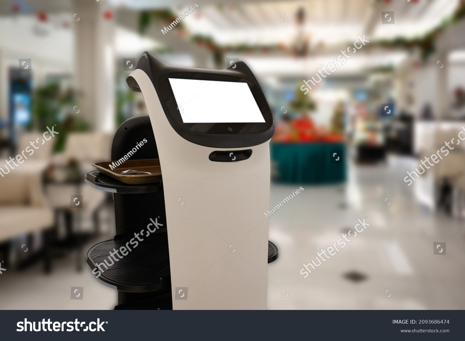 Artificial intelligence assistant personal robot for serve foods in restaurant. Robotic trend technology business concept #2093686474