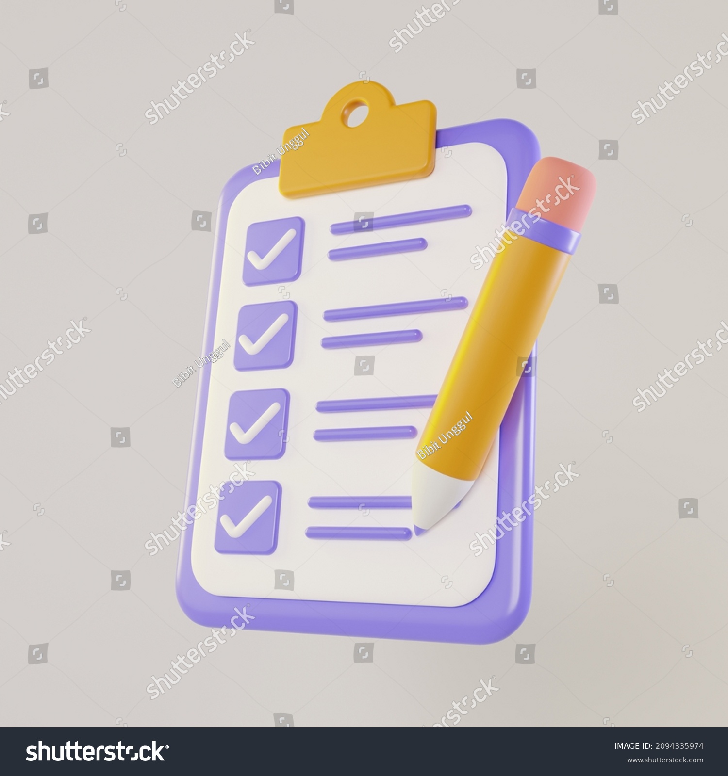 3d survey with check mark on clipboard #2094335974