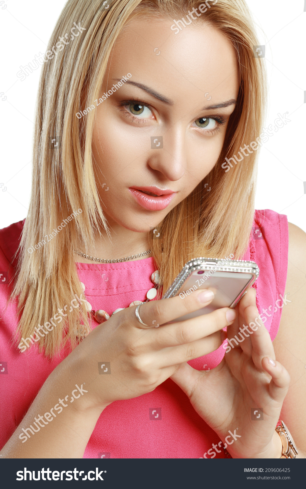 Beautiful Blonde Using Mobile Telephone Or Royalty Free Stock Photo